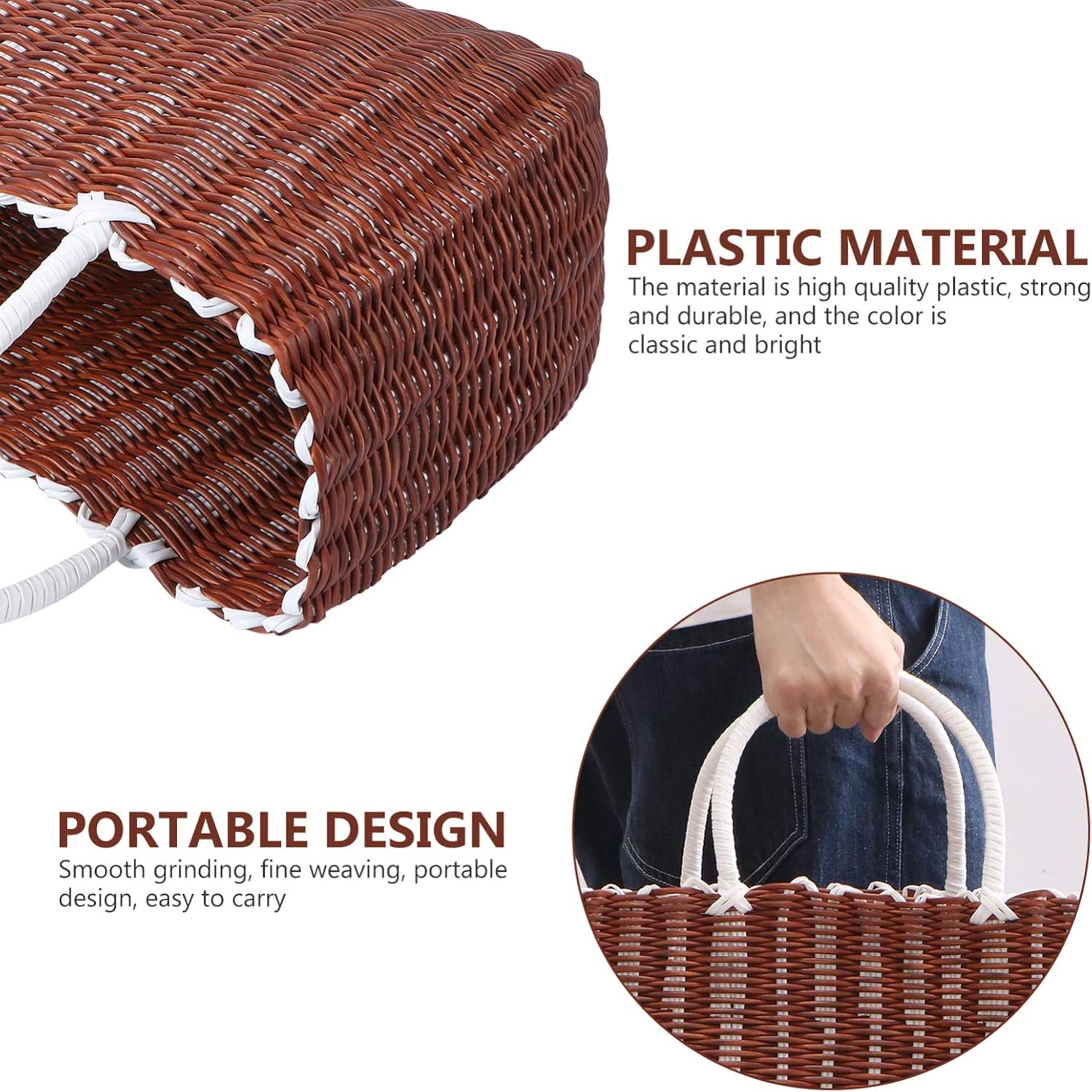 Plastic Woven Storage Basket Handle Versatile Shopping Basket for Home Organizer Collapsible Design Outdoor Use