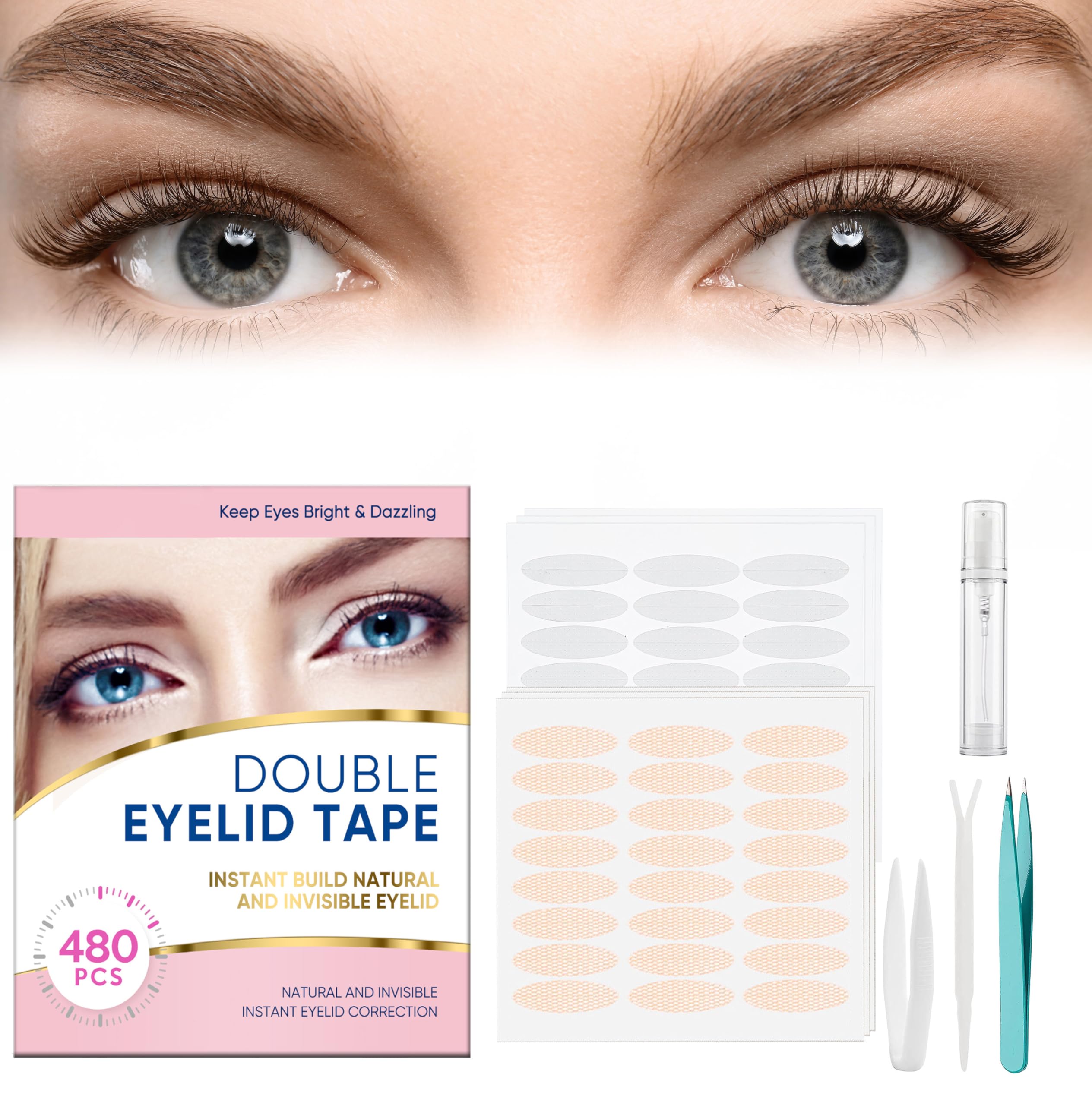 Eyelid Tape, Invisible Eyelid Lifter Strips, Immediately Enlarge Eyes, Waterproof Double Eyelid Tape- Modify Eye Shape, Paste Firmly, Easy to Use, 480pcs