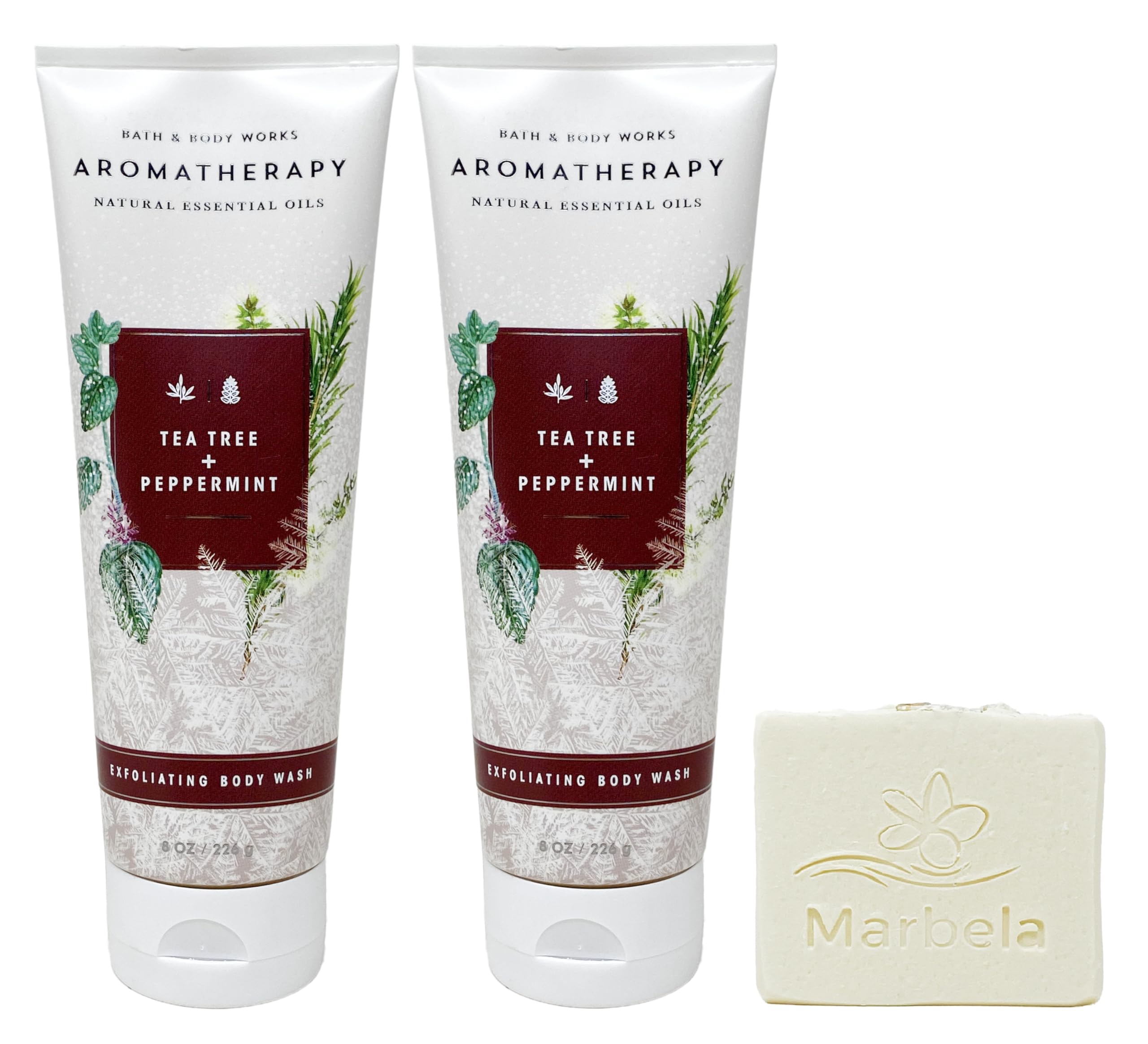 Bath & Body Works Aromatherapy Tea Tree + Peppermint - 2 Pack - Exfoliating Body Wash with a Natural Oats Sample Soap.