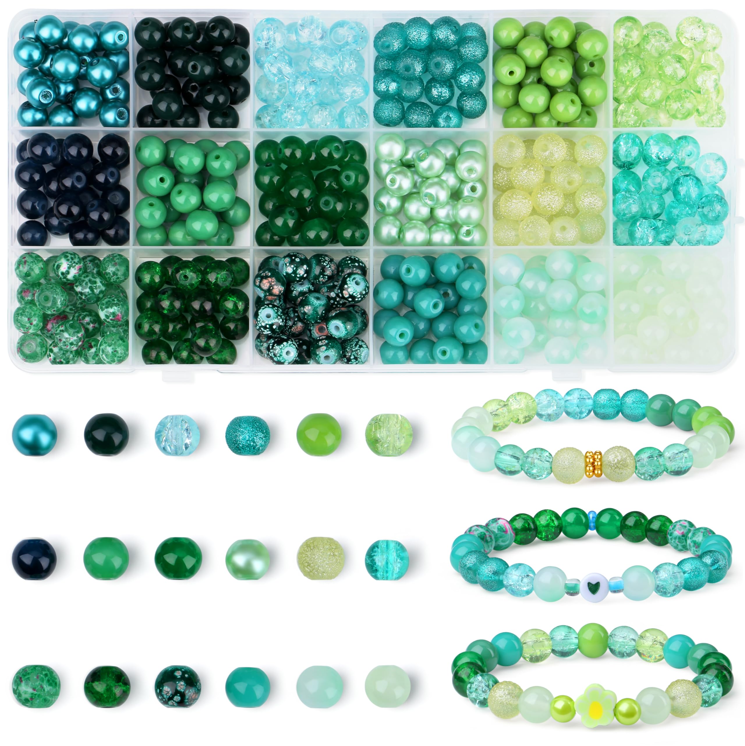 AWARDSEN 8mm Green Beads 360 PCS Crystal Imitation Glass Beads for Bracelet Making Kit Jewellery DIY Crafting