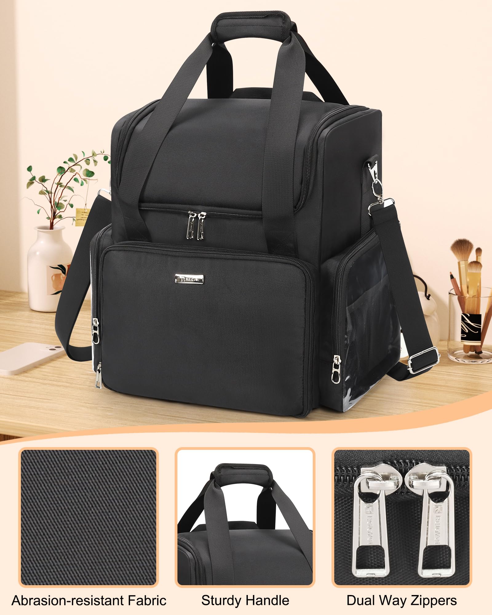 Relavel Friseur-Reisetasche Profi Friseurkoffer Friseurwerkzeugtasche Aufbewahrungsorganizer für Friseur-Essenziale, Barber-Zubehör mit Anpassbaren Trennwänden und Schulterriemen