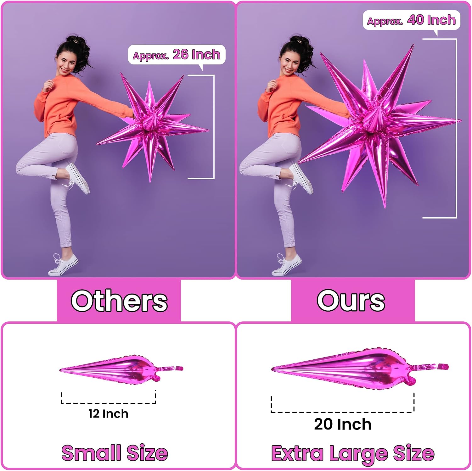 KatchOn, Big Hot Pink Starburst Balloons - 20 Inch, Pack of 50 | Pink Star Balloon for Birthday Decorations | Starburst Balloon Bachelorette Party Decorations, Wedding Decor | Pink Spike Balloons