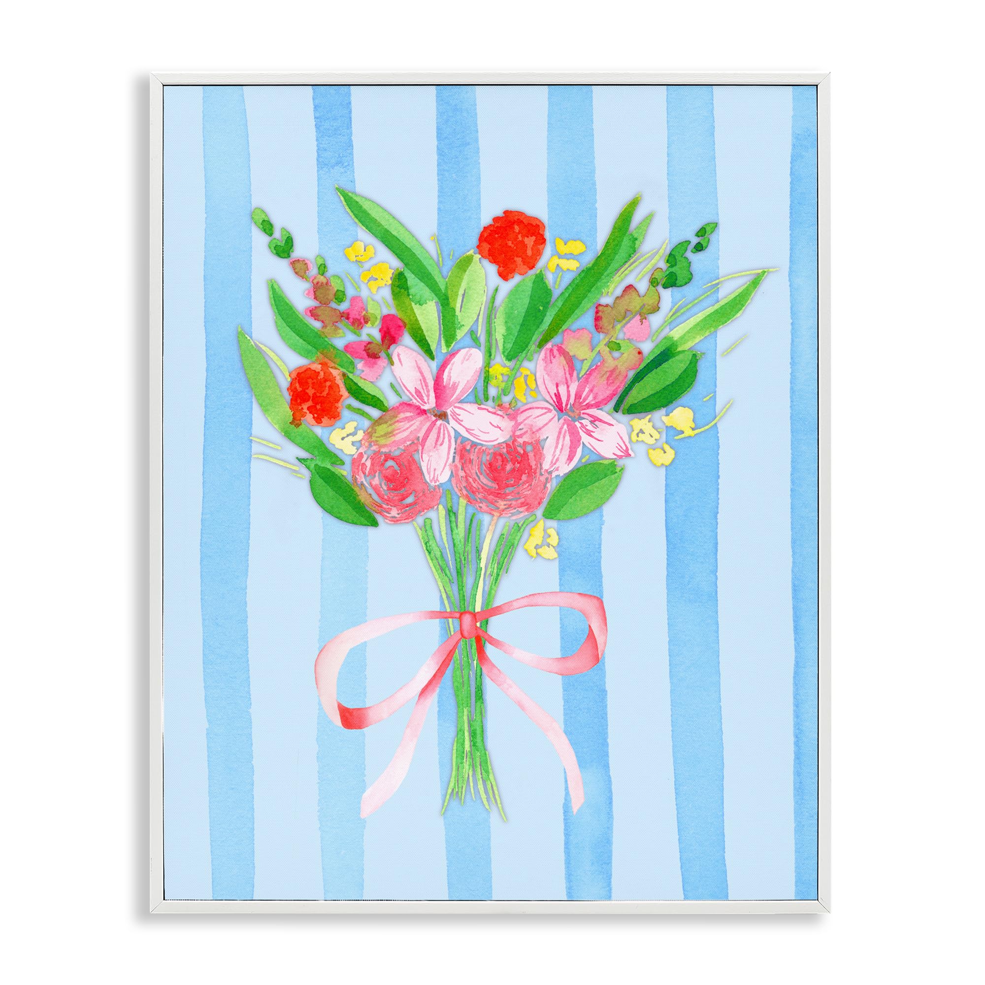 Stupell Industries Coastal White (Textured) 'Blue And Pink Bouquet & Bow'| Framed Giclee Art