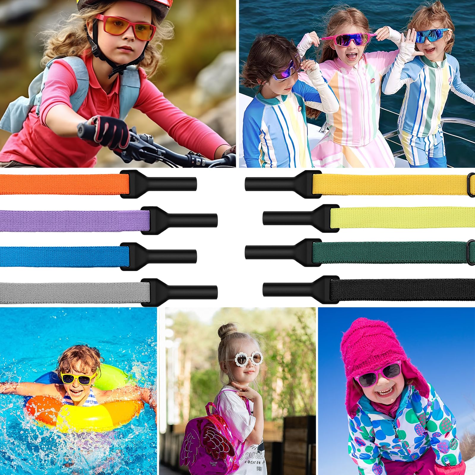 XIANGLONGY 8 Pezzi Elastico per Occhiali, Elastico Regolabile per Occhiali Bambini, Antiscivolo, per lo Sport di Bambini e Bambine (8 Colori)