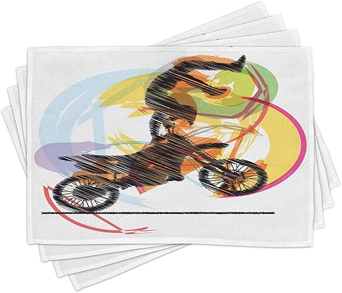 Miniatura 177 de Ambesonne Juego de 4 manteles individuales amarillos y azules, diseño de flores de primavera, flores vibrantes, manteles individuales de tela Azul