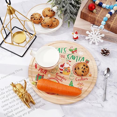 Miniatura 5 de AnyDesign Plato redondo para galletas de Papá Noel, plato redondo de madera de Papá Nochebuena, tablero de regalo de Santa Claus, tapete de bandeja