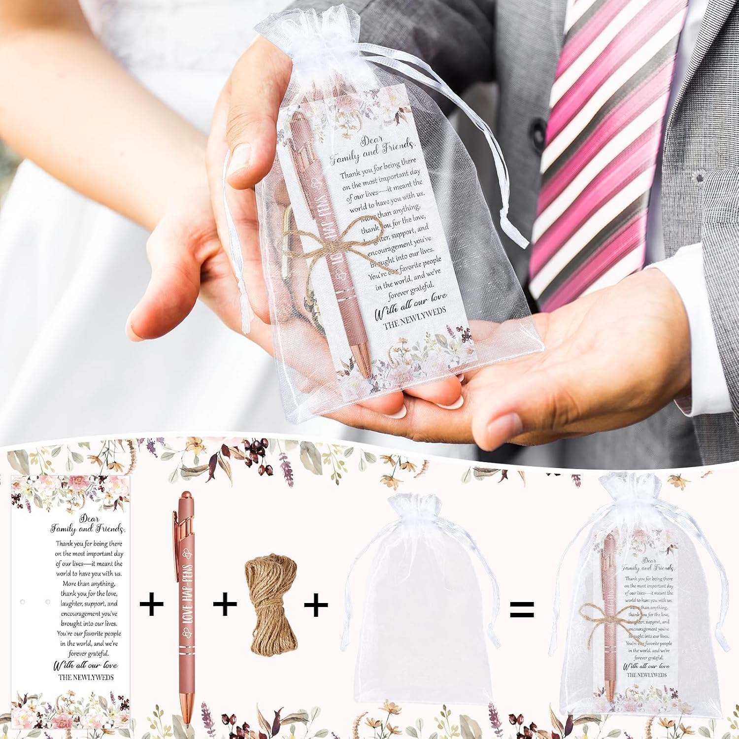 50 Sets Wedding Favors for Guests Bulk Includes Rose Gold Pens Thank You Cards Organza Bag Hemp Rope Bridal Shower Favors Bridal Shower Gifts Prizes Souvenirs Keepsakes for Wedding Party Supplies