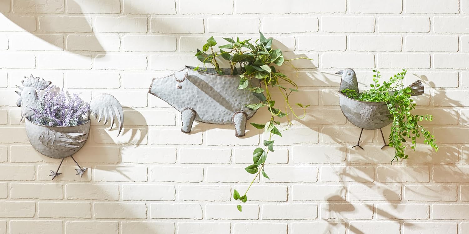 Accent Plus Rooster Galvanized Wall Planter, 14.25x3.75x13.75