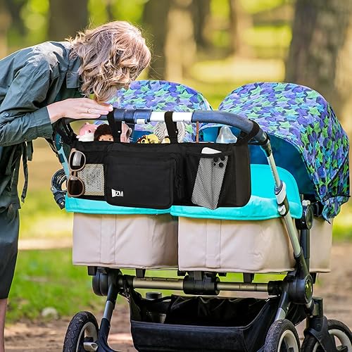 Miniatura 6 de ZZM Organizador de cochecito doble para Bob Duallie y Baby Jogger City Mini GT2, accesorios de cochecito de bebé doble con 2 bolsillos enfriadores,