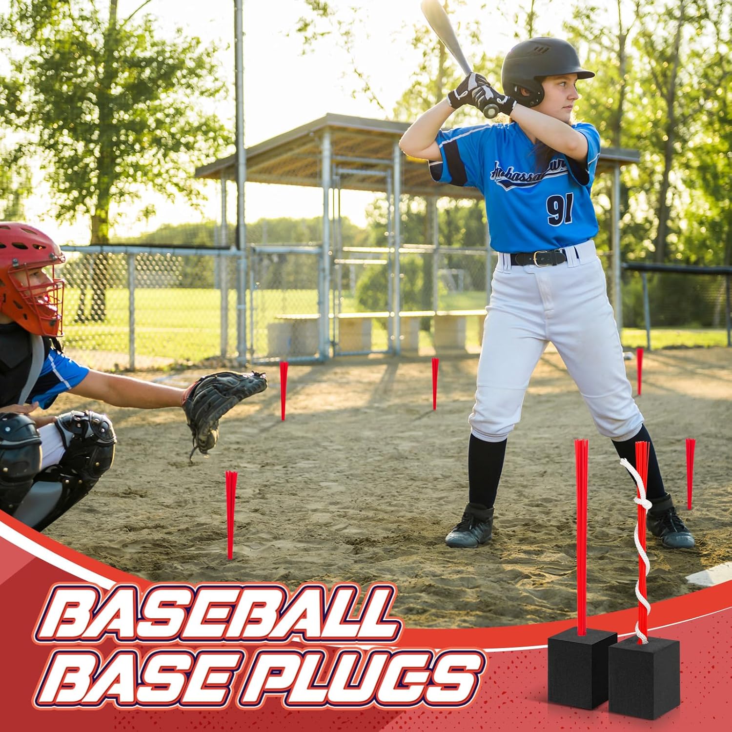 Shappy 24 Pieces Base Plugs with Tassels Heavy Duty Rubber Baseball Anchor Plug for Baseball Field Drill Softball Accessories