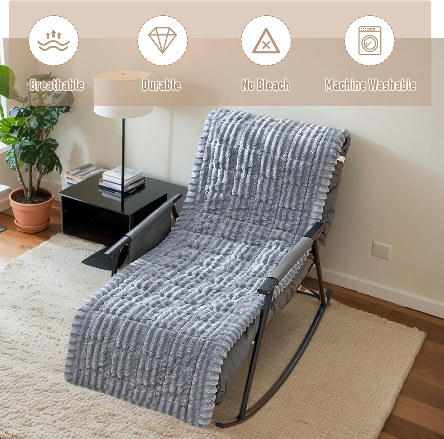 Faux Fur Recliner Cover, Non-Slip Soft Fuzzy Recliner Rocking Chairs Cover, Washable Furniture Protector Couch Cover with Elastic Band Furniture Protector for Living Room Outdoor (Light Gray)