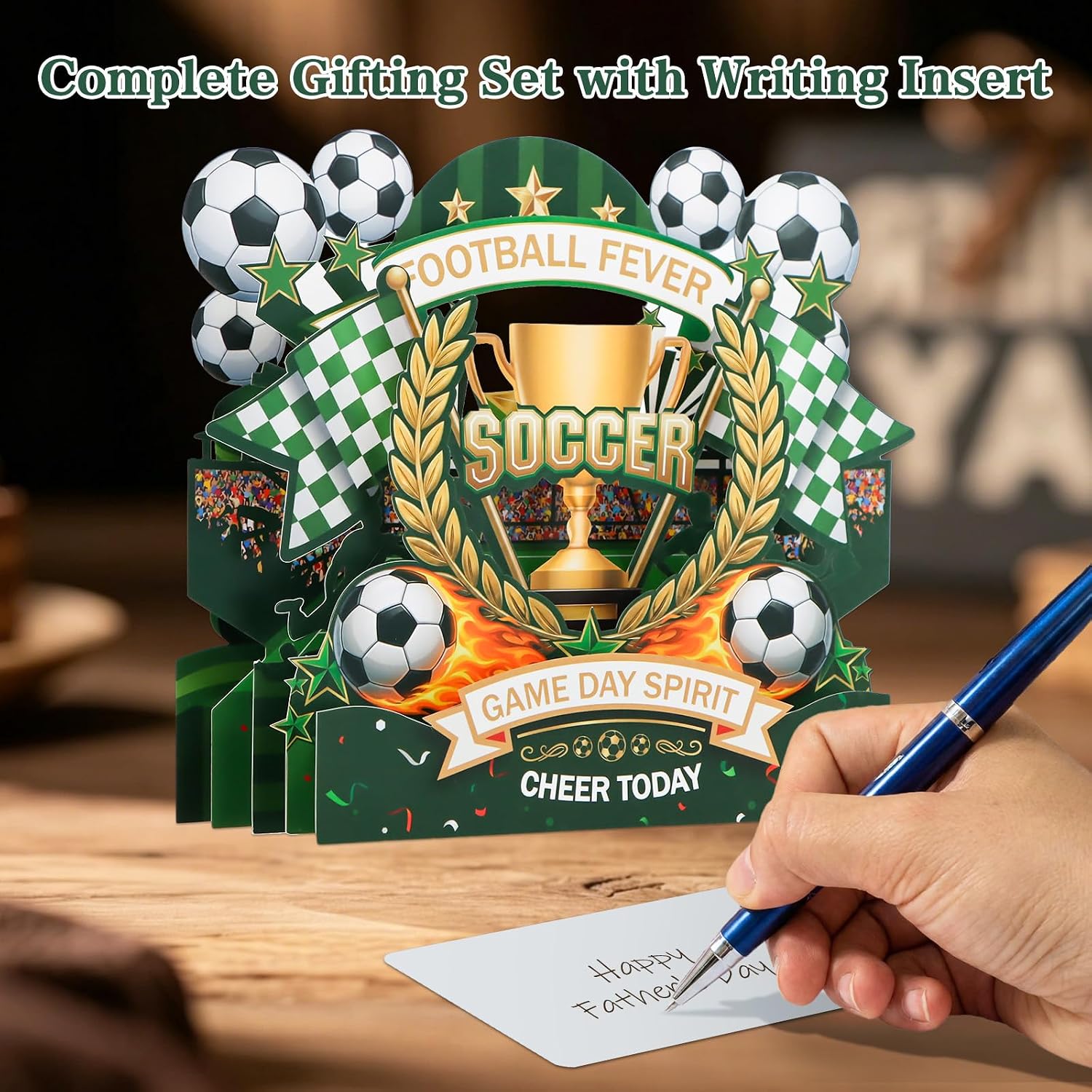 WhatSign Pop Up Soccer Card - 3D Football Greeting Card for Him Husband Boyfriend - Stunning Trophy & Flame Design Sports Card for Father's Day, Birthday, Graduation image 5