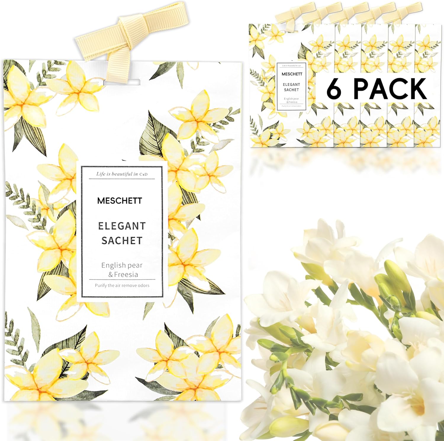 Scented Sachet for Drawers and Closets, Long-Lasting Air Freshener Sachets Bags, Hanging Potpourri Bags with Fragrances for House Room, Wardrobe and Car, Home Fragrance Products,English Pear & Freesia