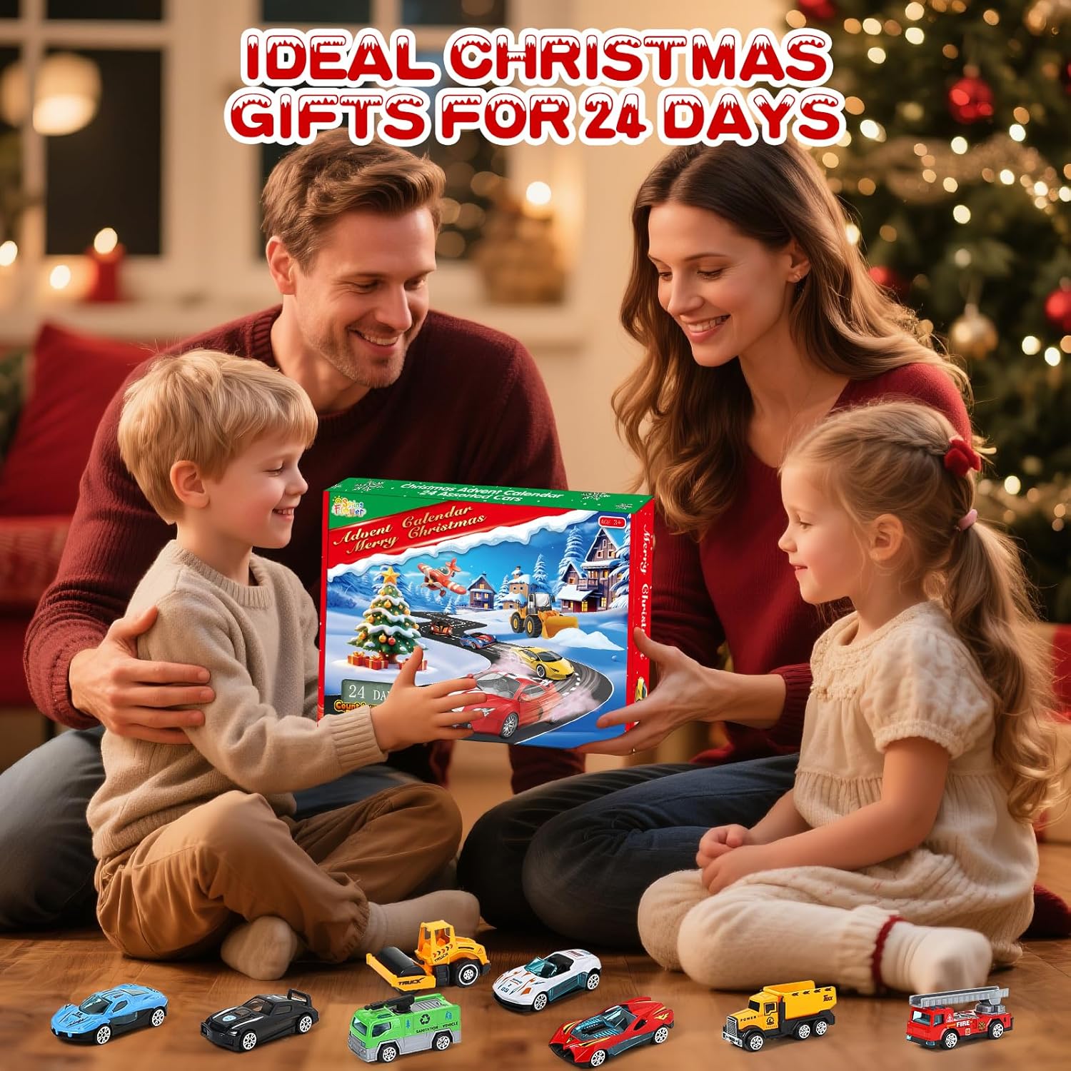 SpringFlower Advent Calendar 2025 for Kids, Christmas Advent Calendar with 24PCS Different Alloy Cars for Toddler, 24 Days Countdown Calendars Christmas Gifts for Toddlers Kids Boys