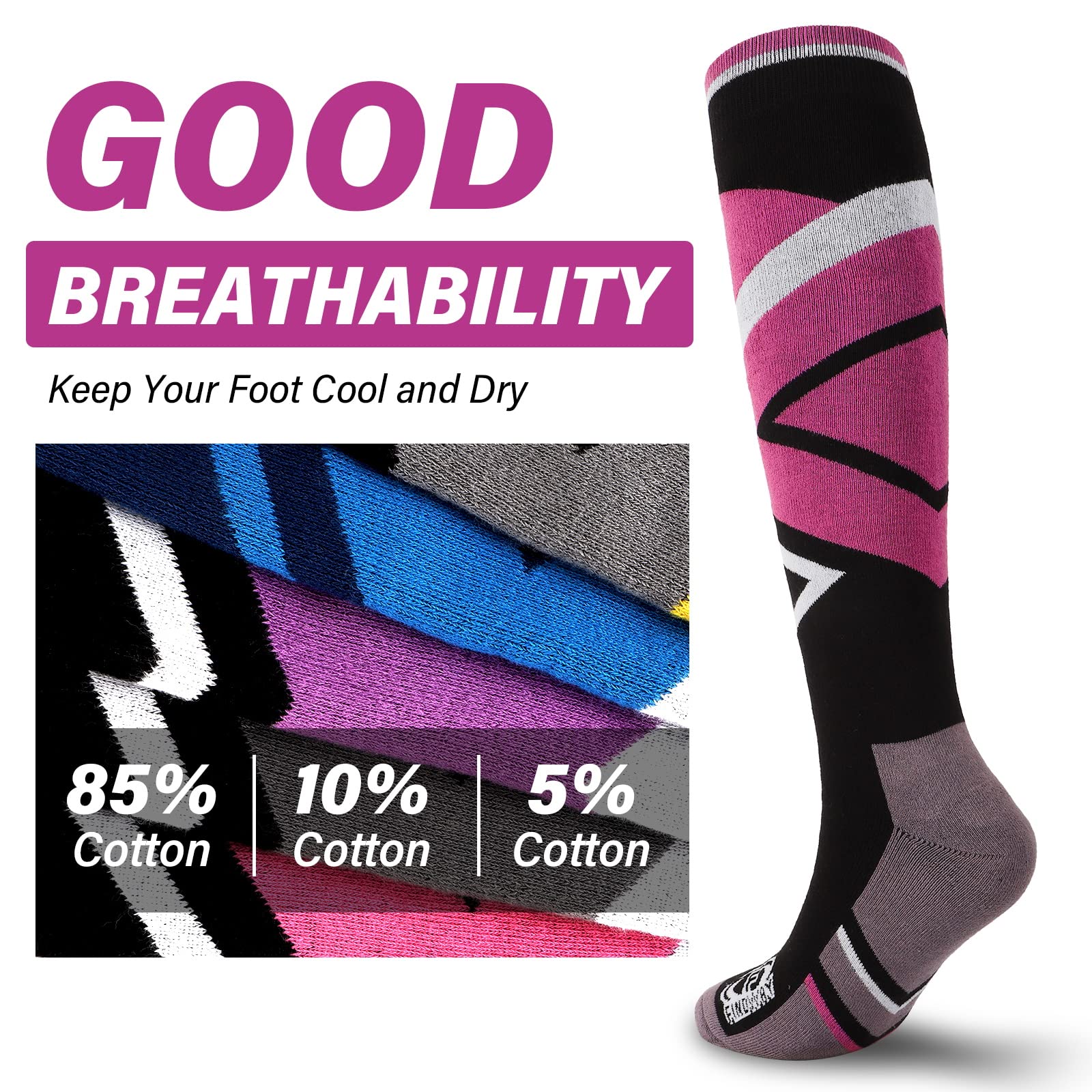 Findway 2 Paar Skisocken, Winter Snowboarding Atmungsaktive Thermosocken mit Über die Wade Design/Anti-Rutsch-Bündchen für Mädchen/Jungen für Outdoor-Sportarten