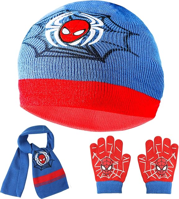 Superhero Gloves Hat Scarf for Kids Boys 3 in 1 Set Winter Warm Beanie Super Hero Adventure Gifts