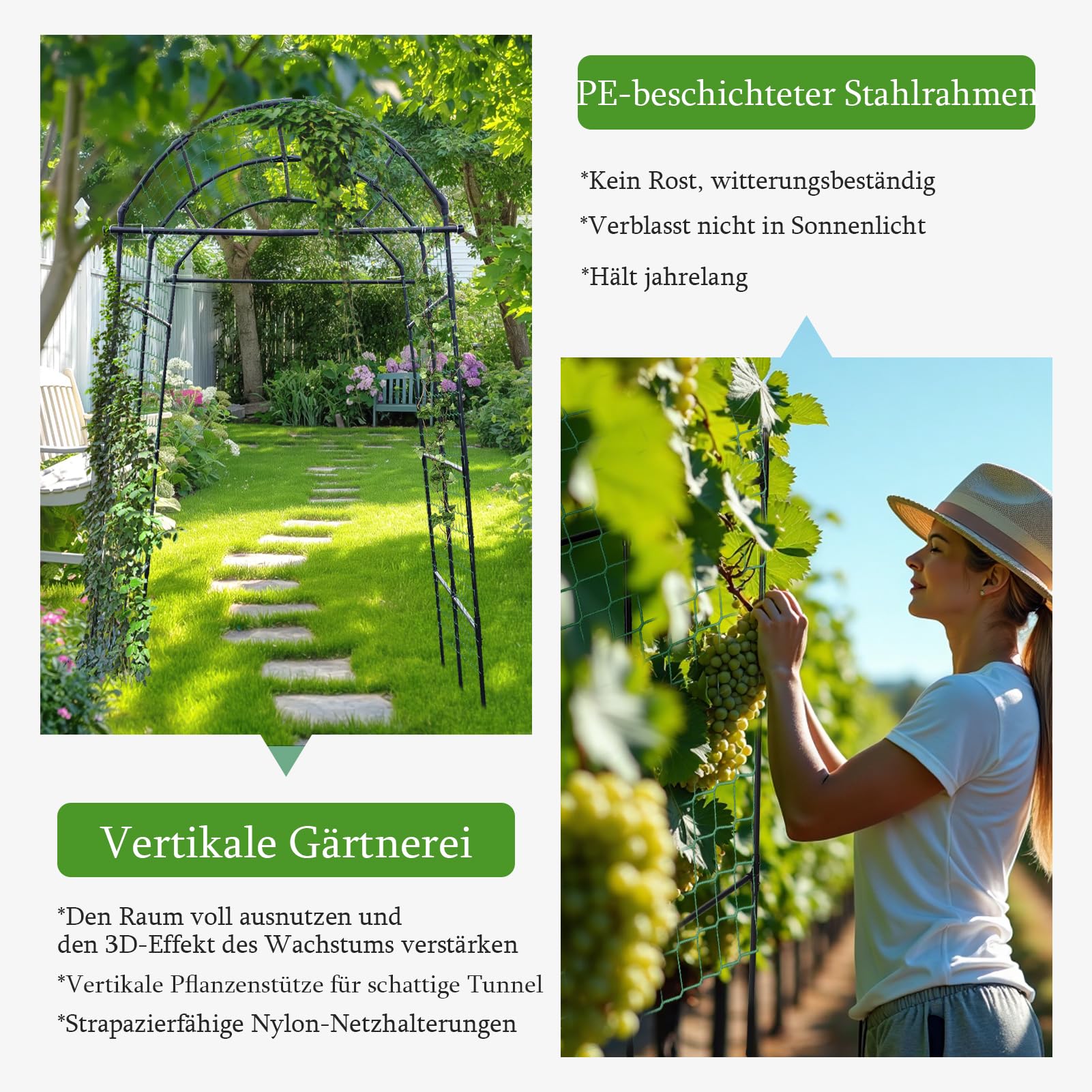 Rankgitter für Kletterpflanzen, Gurken Rankhilfe Metall, Garten Spalier Pflanzenspalier für Tomaten, Gemüse Blumen Kletterpflanzen Schwarz