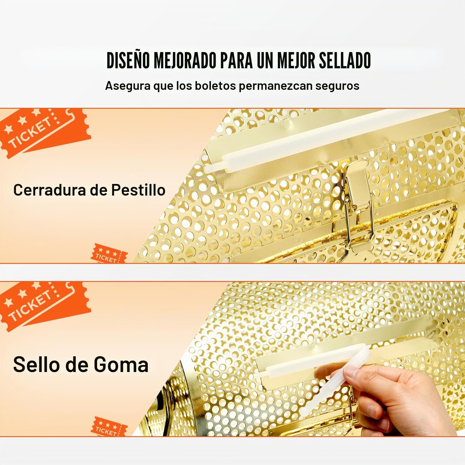VEVOR Tambor de Tómbola de Lotería Capacidad de 2500 Boletos o 100 Pelotas de Ping-Pong Jaula de Juego de Bingo de Metal Chapado en Latón Mango Giratorio de Madera 295 x 190 mm para Evento de Votación