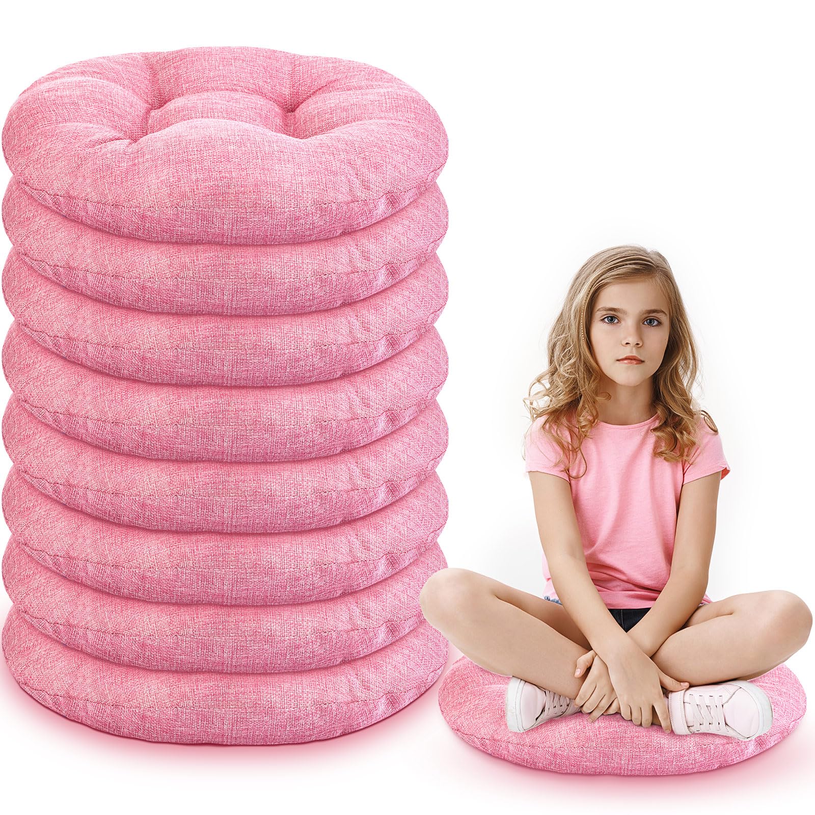 Fumete 16 Inch Round Floor Cushions for Kids and Toddlers, Flexible Seating for Classroom Furniture Floor Pillow for Home, Daycare, Preschool, Yoga and Meditation(Pink,8 Pcs)