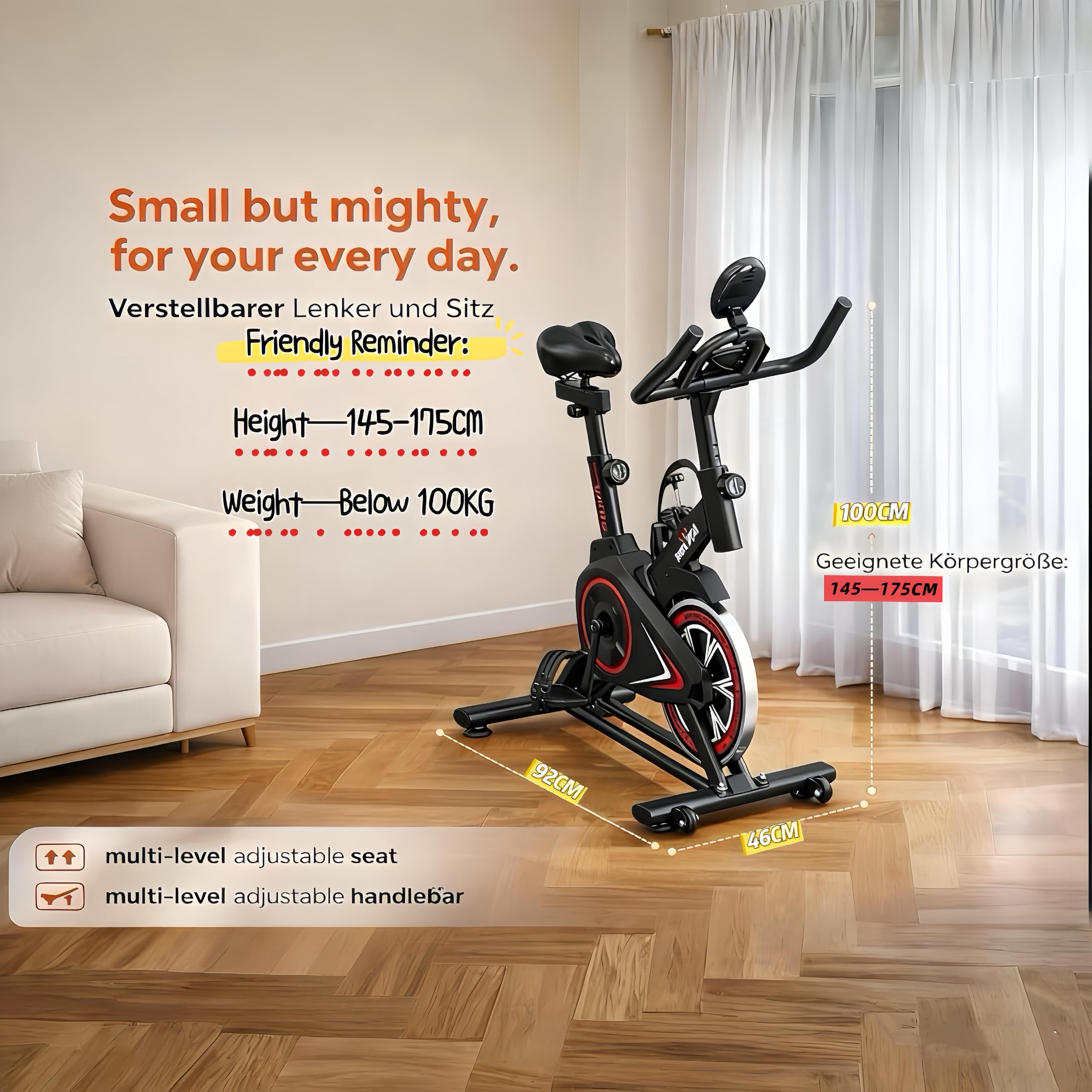 Domowy rower stacjonarny cichy z regulowanym oporem magnetycznym, regulowaną wysokością, sprzęt do treningu cardio w domu, z uchwytem na tablet, wytrzymały i przenośny rower do odchudzania i fitnessu