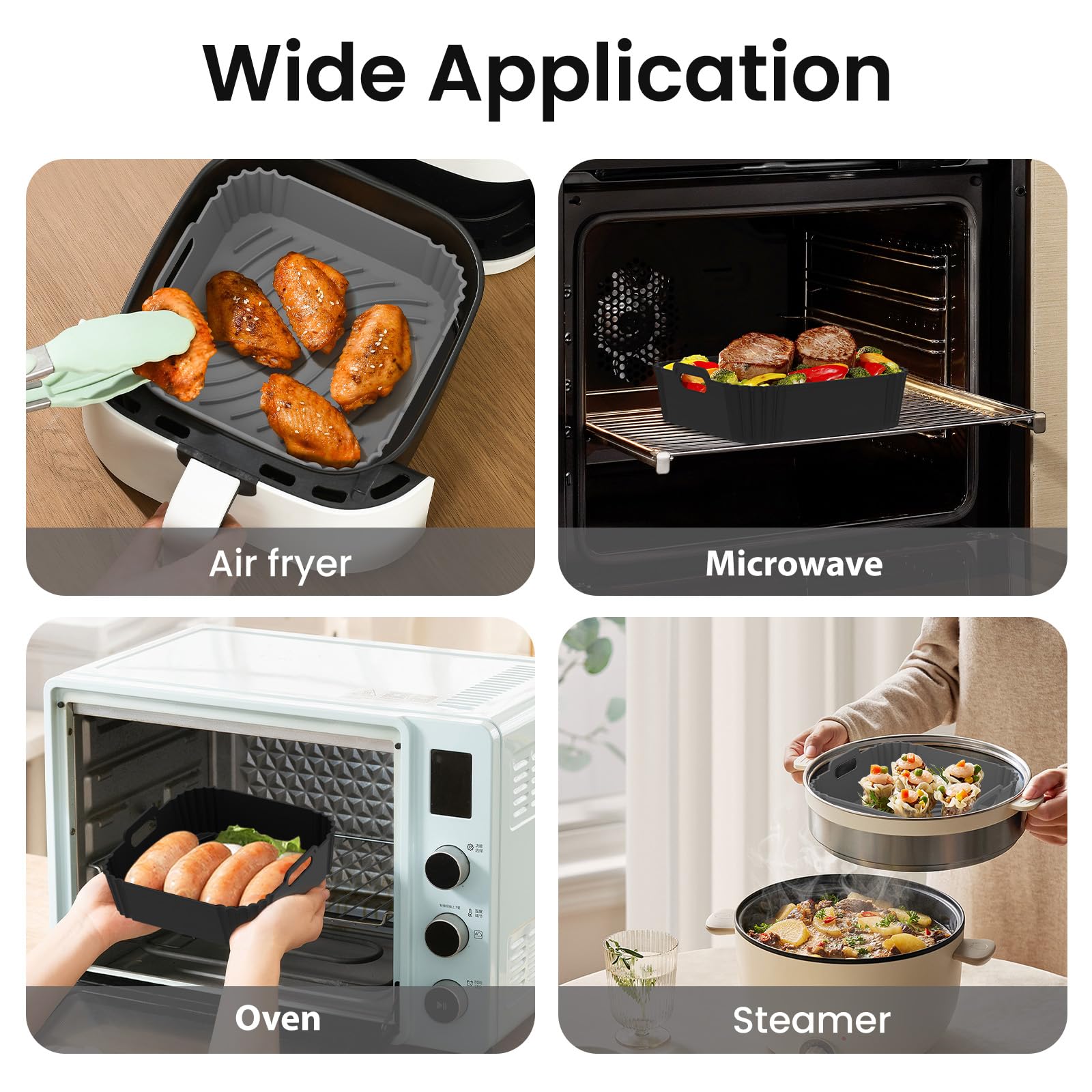 Redfly 2 Pack Square Air Fryer Silicone Liners, 4-5.5/5-8.5 QT, Reusable, Dishwasher Safe, Single-layer Silicone Sheet, Air Fryer Accessories — Amazon image 6