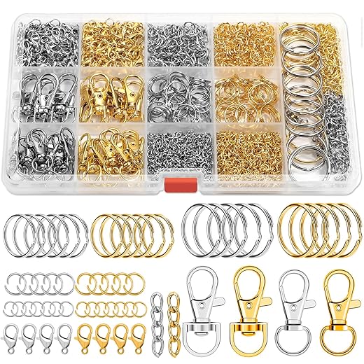 PAXCOO 990PCS Keychain Making Kit, Keychain Craft Supplies Including Key Chain Hooks, Lobster Clasps, Key Rings and Jump Rings for Key Chain Making and Jewelry Making