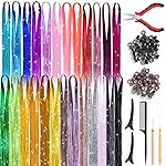 Hair Tinsel Kit (48 Inch 25 Colors 5000 Strands), Glitter Tinsel Hair Extensions with Tinsel Beads, Heat Resistant Fairy Hair Tinsel Kit with Hair Tinsel Tool for Women Girls Daily Parties Festival