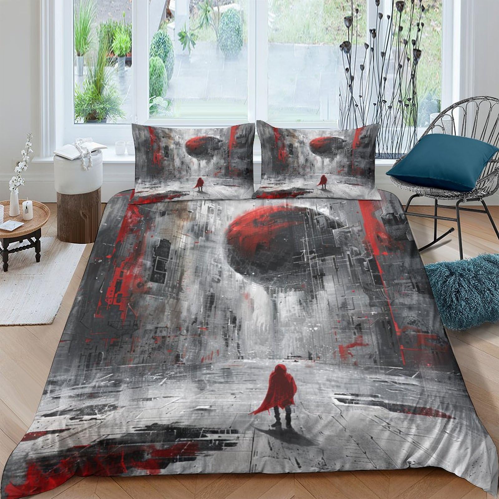 Housse de couette microfibre enfant 220x240 imprimé planète anti-froissage pour lit king