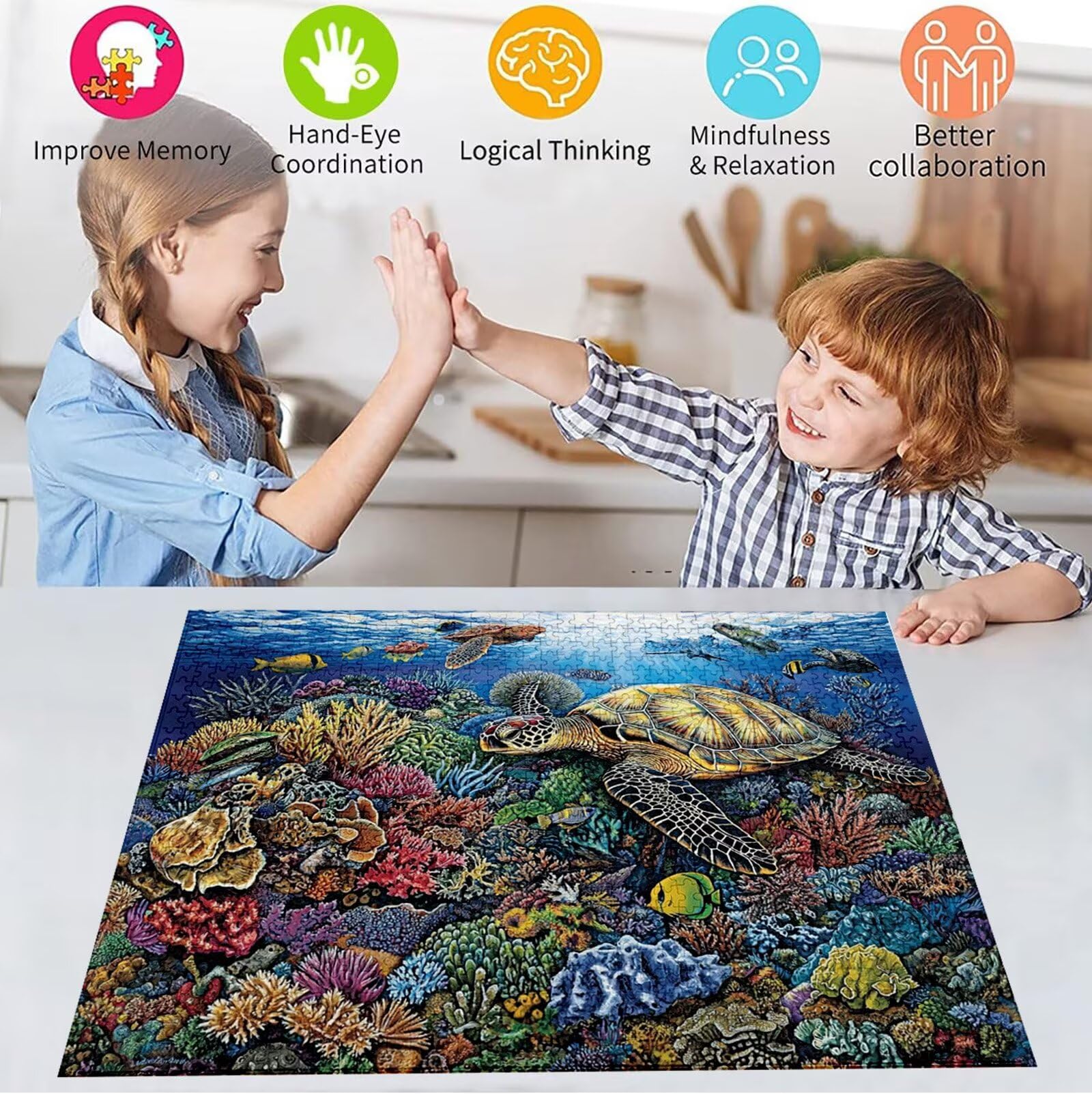 Puzzle 2000 sztuk żółw morski dla dorosłych łamigłówki, wymagające puzzle, gry logiczne dla całej rodziny, napis na plecach, dekoracje do domu prezenty zwierzęce H-3920