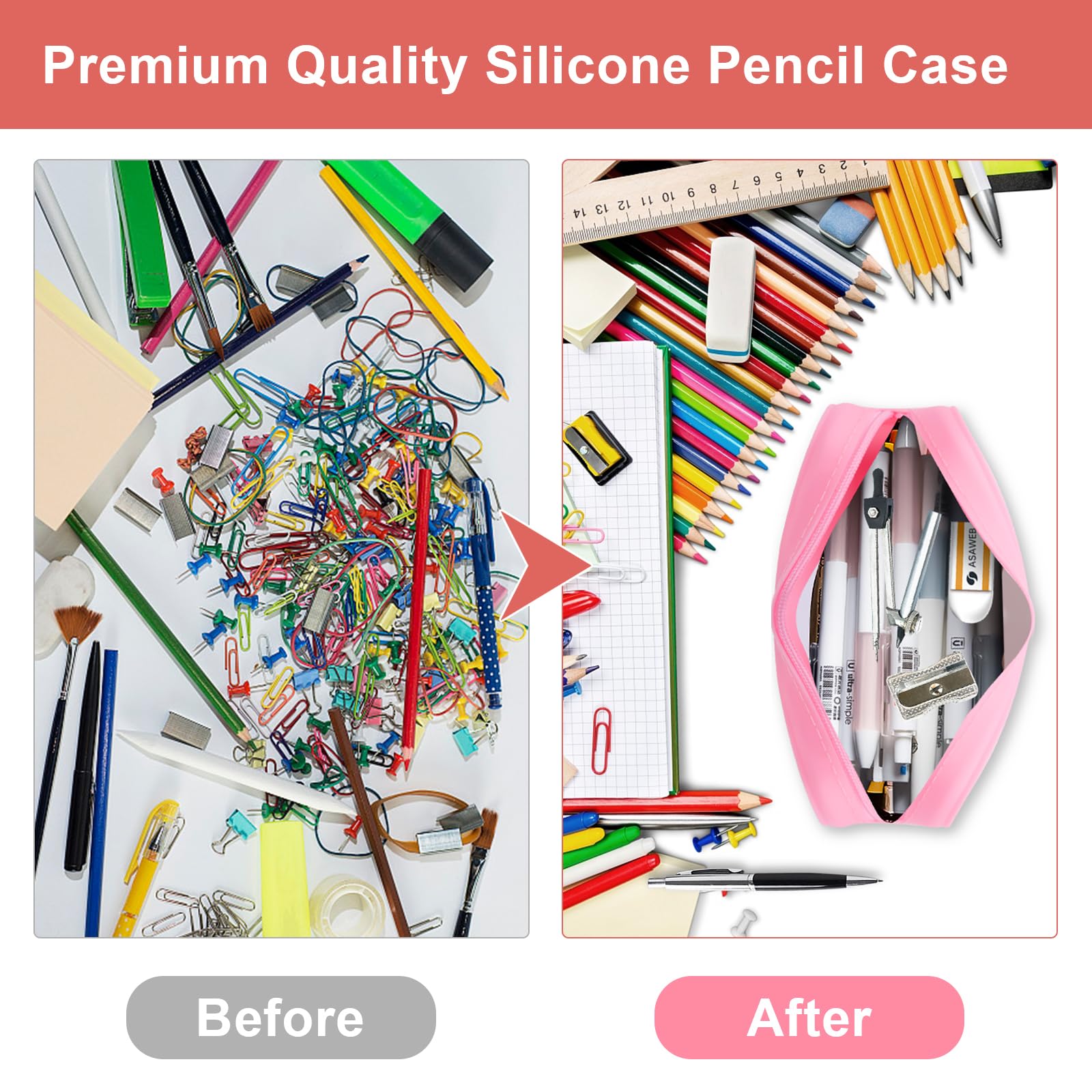 HORJOR Transparent School Pencil Case Silicone Pencil Case Transparent PVC Large Capacity Makeup Bag for Children Adults and Schools - Image 4
