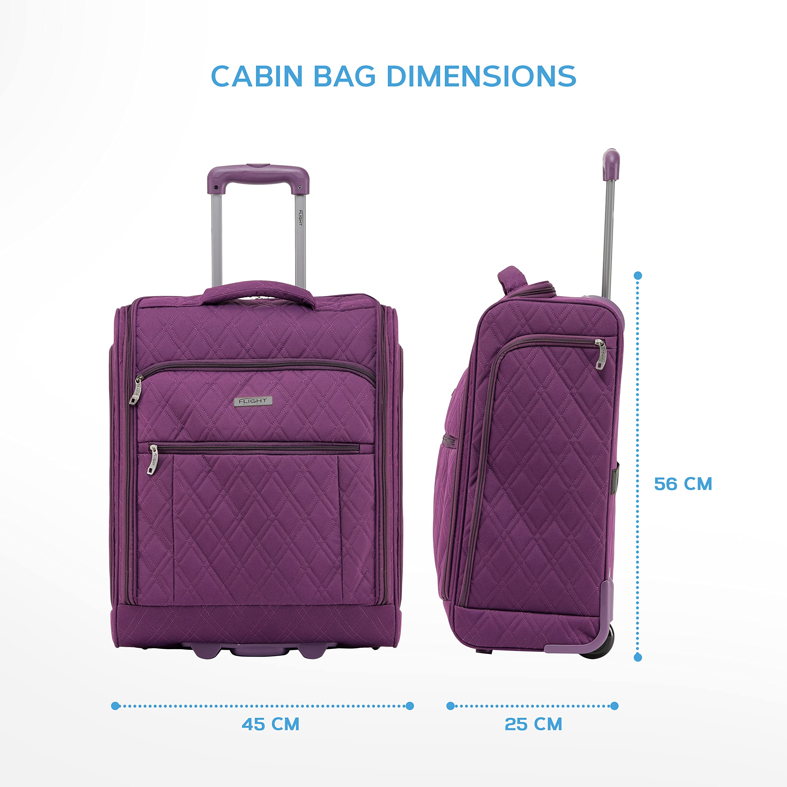 Flight Knight 56x45x25cm easyJet & British Airways Large Carry On Approved & Tested Maximum Size Hand Luggage Case - 2 Wheels - Ultra Lightweight Durable Soft Case Textile Cabin Suitcase