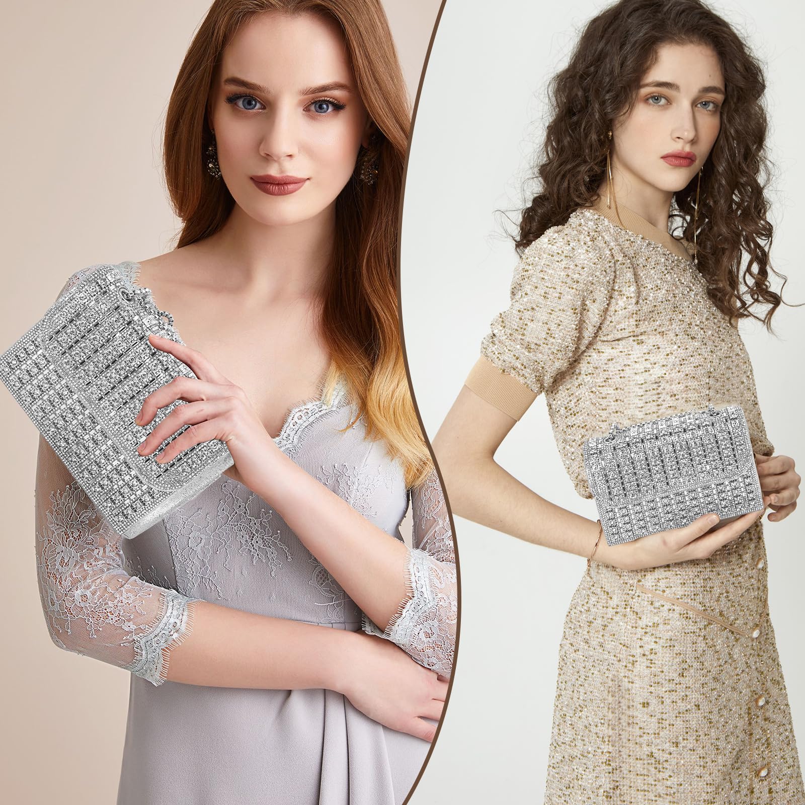 Gold Rhinestone Golden Damen-Clutch-Geldbörse mit Strasssteinen, Silber Abendtasche für Damen für Cocktail, Abschlussball, Hochzeit, Party