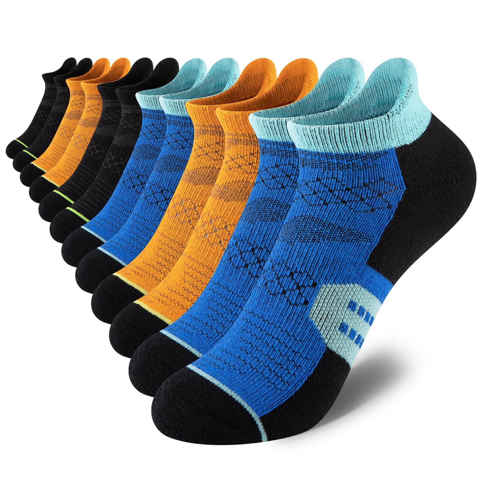 Comfoex Boys Socks Ankle Athletic Cotton Sports Socks With Cushioned Sole Big Little Kids 6-8 8-10 Years Old 6 Pairs