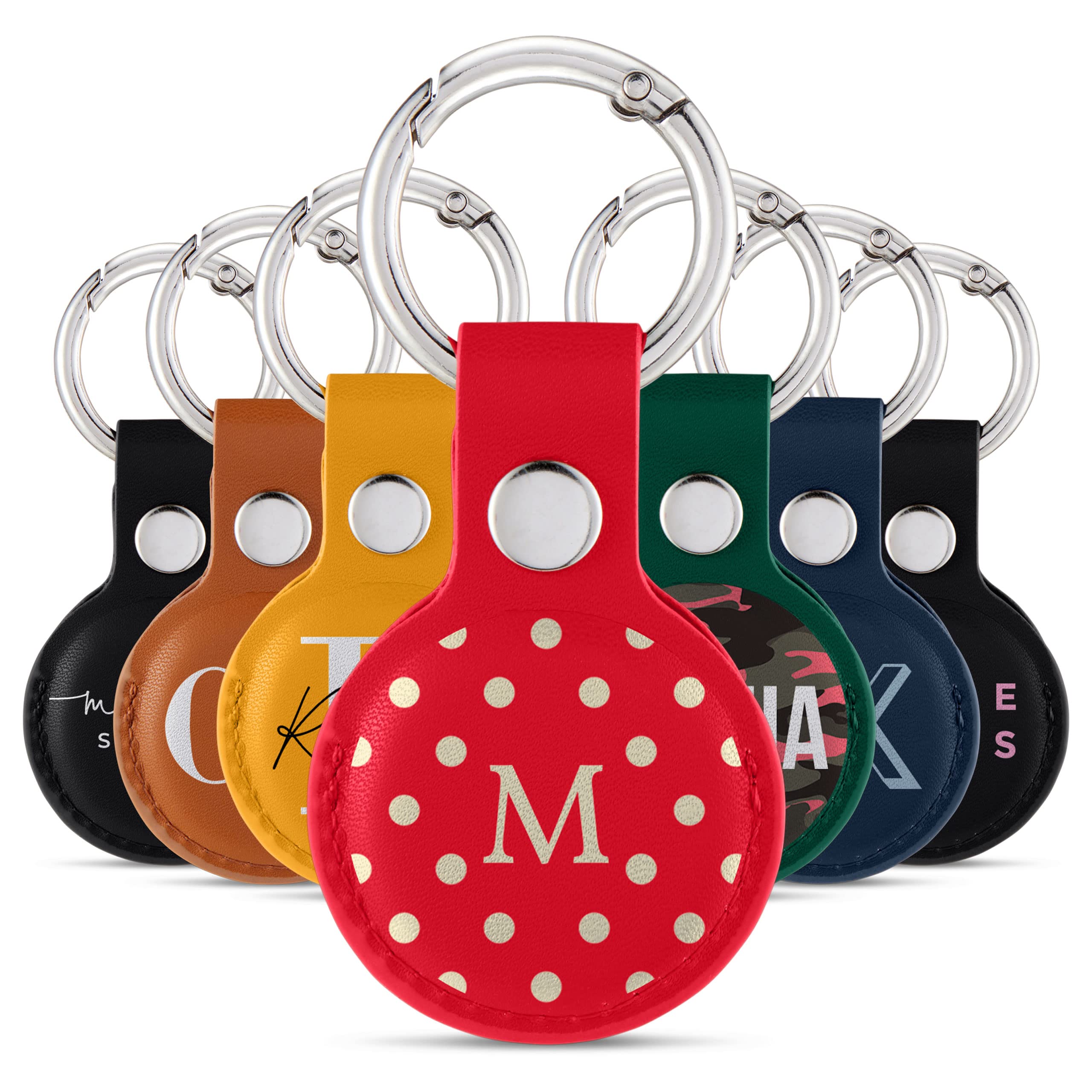 Tirita Personalised Case Keyring Holder Compatible with Apple AirTag 1 & 2 - Leather Case with Key Ring for Apple Air Tag [01- Name Handwritten on Black] — view 33