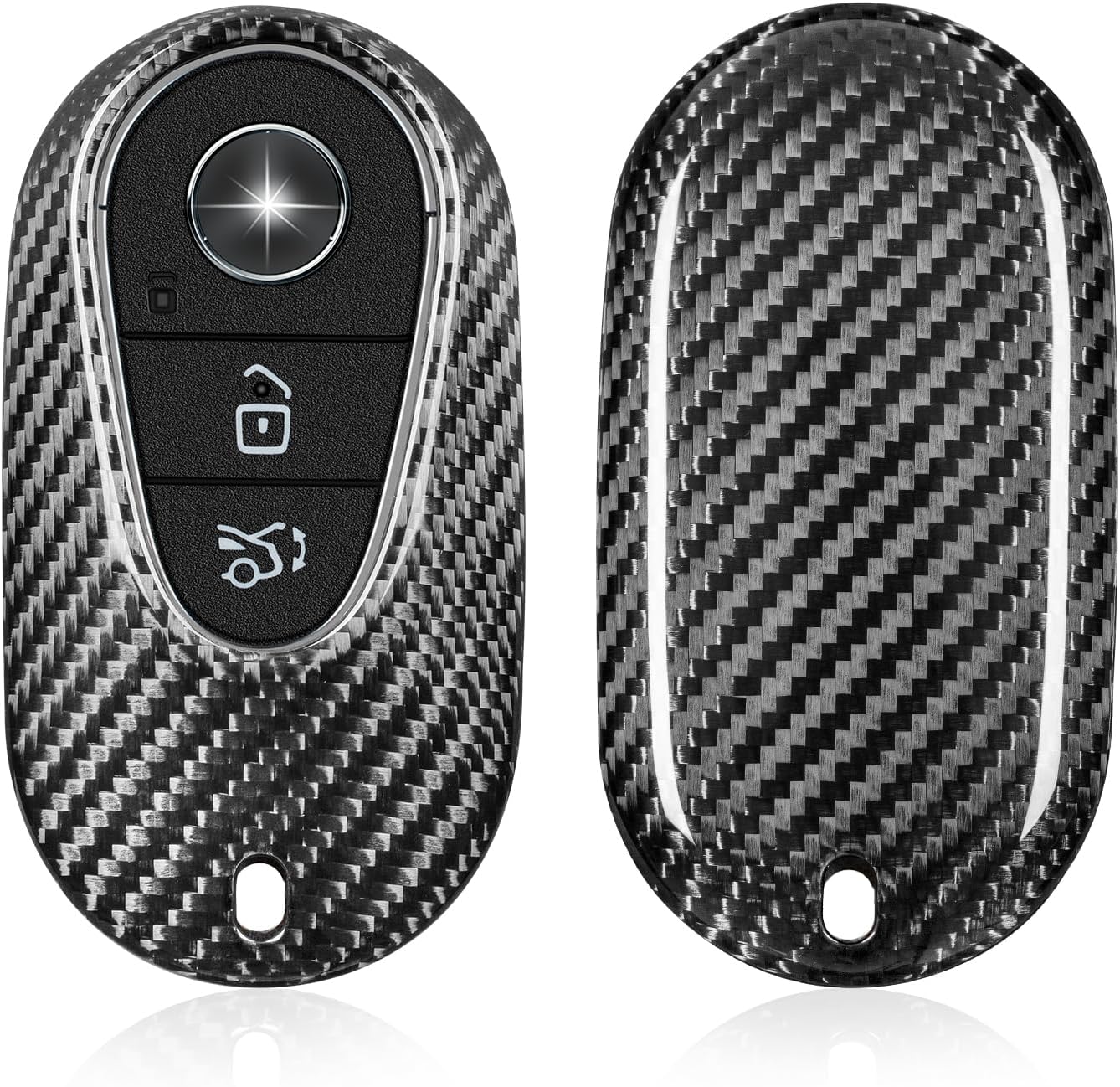 T-Carbon Real Glass Fiber Key Fob Cover for Mercedes Benz, Key Fob Protector Fits for Mercedes Benz S-Class G-Class E-Class 2020-2022 Remote Key Case (Silver Black)