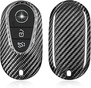 T-carbon for Mercedes Benz EQS450+Key Fob Cover,Real Carbon Fiber Key Case Key Shell Protector for Benz EQE350 S580 C300 C-Class S-Class G-Class E-Class 2020-2023 Key Fob Cover,Silver Black