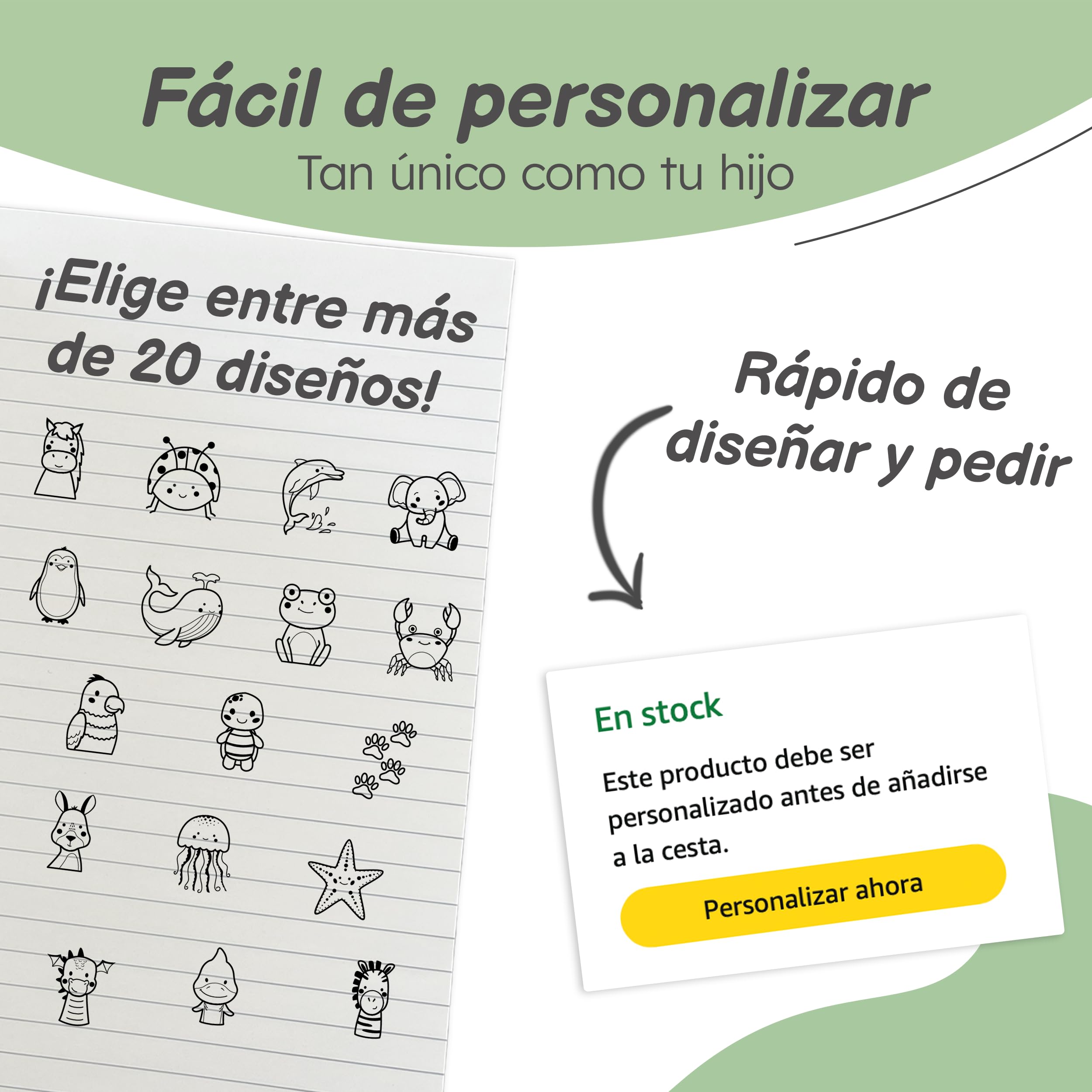 Sello Ropa Niños Personalizado - Para Tejidos, Objetos y Papel - Marcador Ropa Niños resistente al Lavado, Ideal para la Guardería y el Colegio