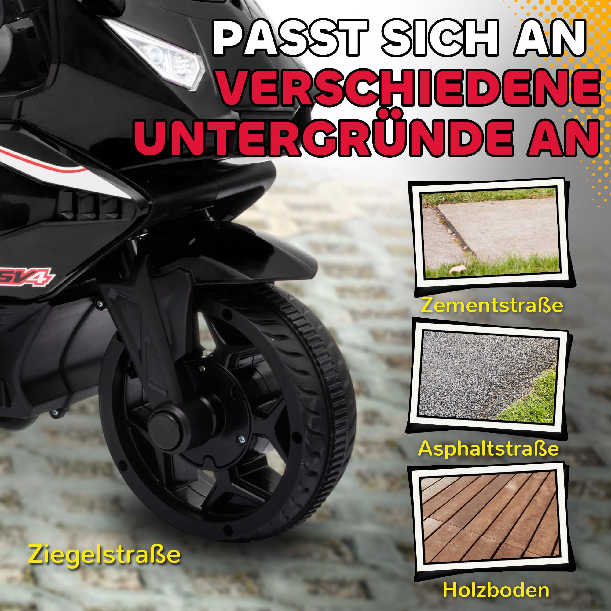 AIYAPLAY Elektryczny motocykl dla dzieci z USB, kółkami treningowymi, muzyką, klaksonem i reflektorami, dla dzieci w wieku 1,5-3 lat Czarny