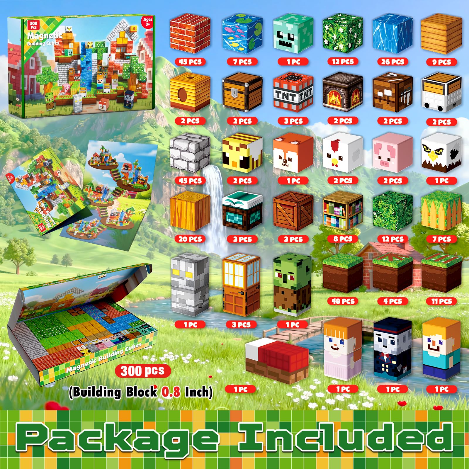 Goody King Blocchi Magnetici 300 Pezzi - Tema Biblioteca nella Foresta con Animali e Strada - Gioco di Costruzioni Magnetiche per Bambini- Giocattolo Montessori 3-9 Anni - Regalo STEM per Bambini
