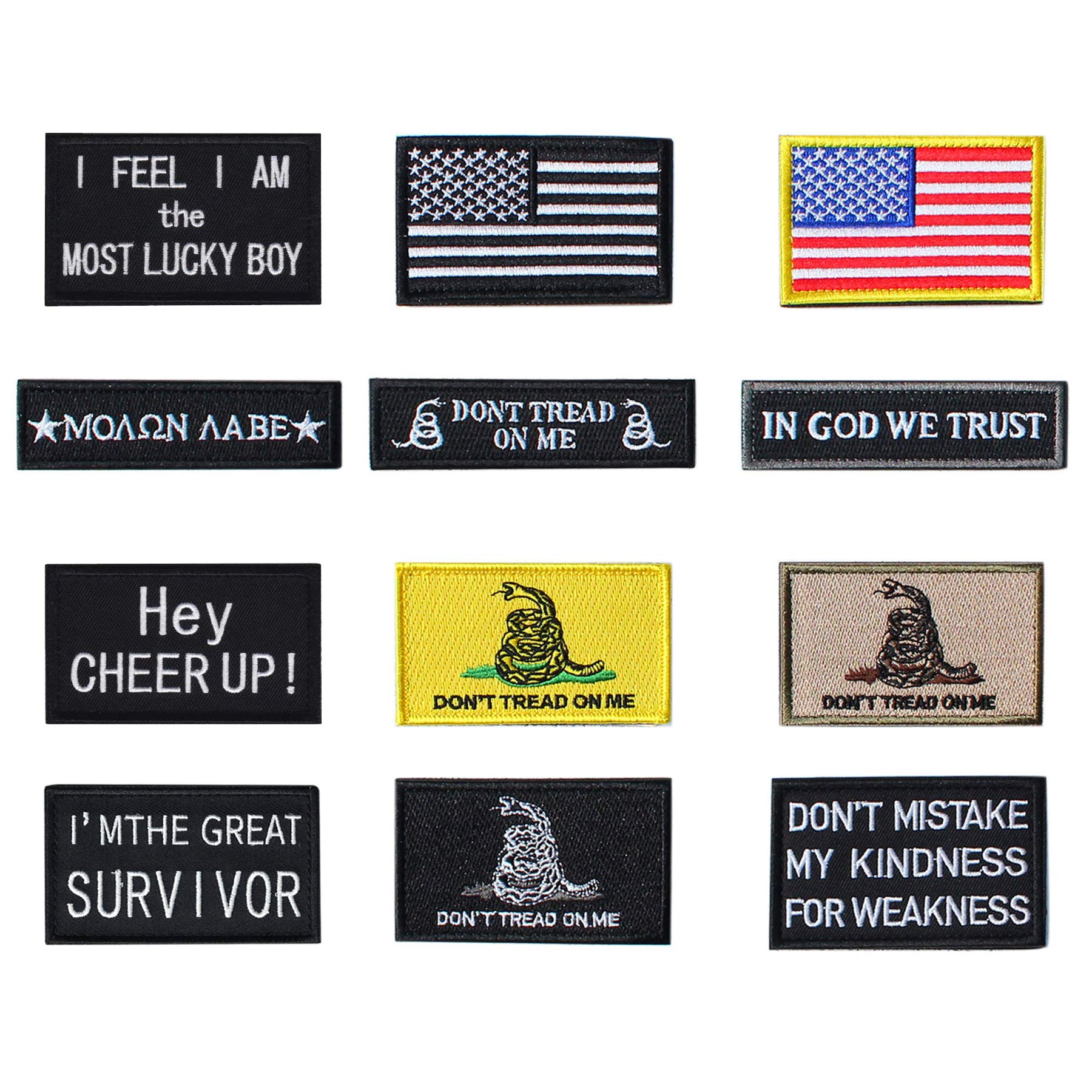 New Bundle 12 Pieces Morale Tactical Embroidery Patches Hook and Loop US Flag Military for Vests Hats Shirts Bags (Style 1)