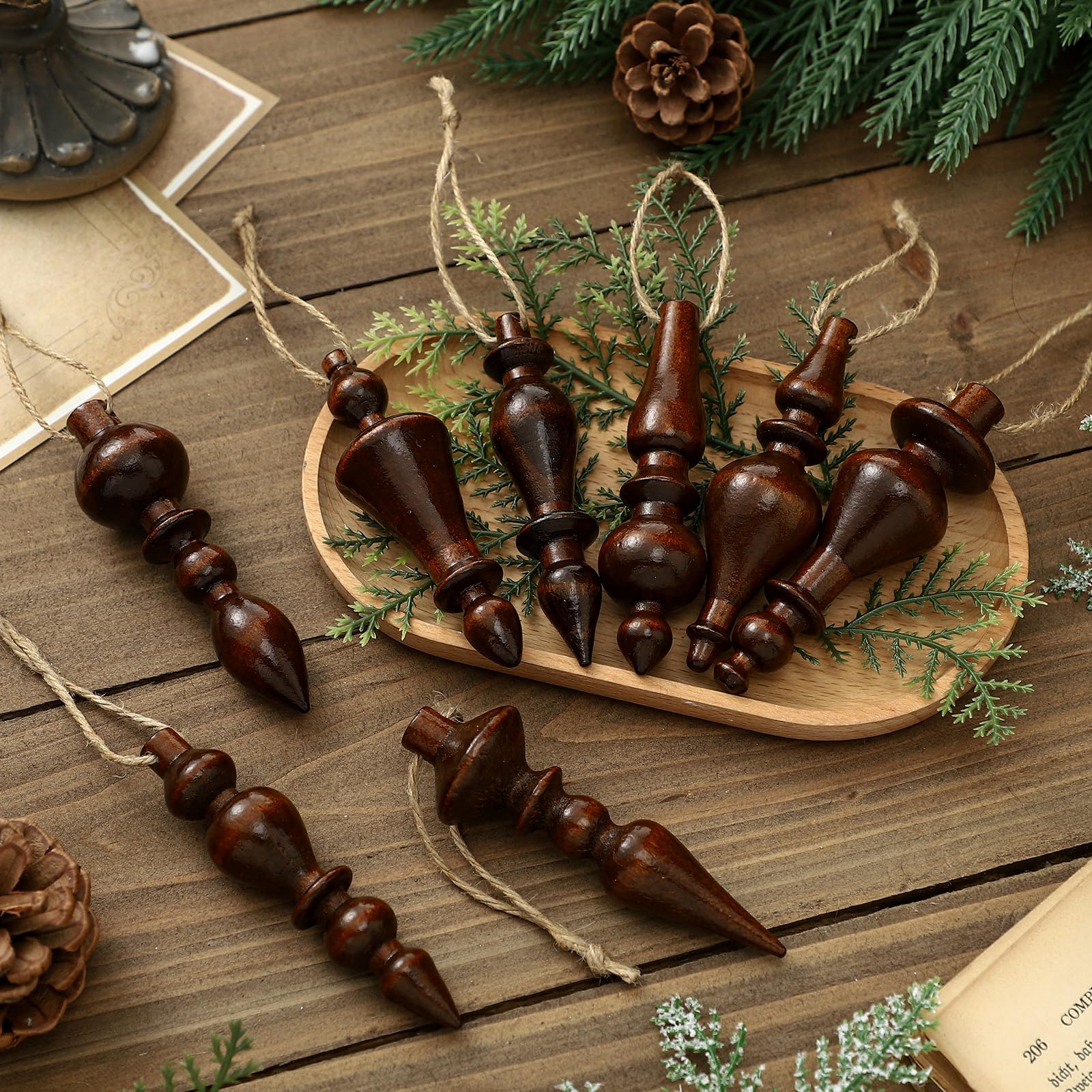 Namalu Weihnachtskugel-Ornamente, 10,2 cm, aus Holz, schlicht, elegant, bruchsicher, für Weihnachtsbäume, hängende Ornamente, Kränze, Girlande, Kaminregal, Dekoration, Braun, 8 Stück