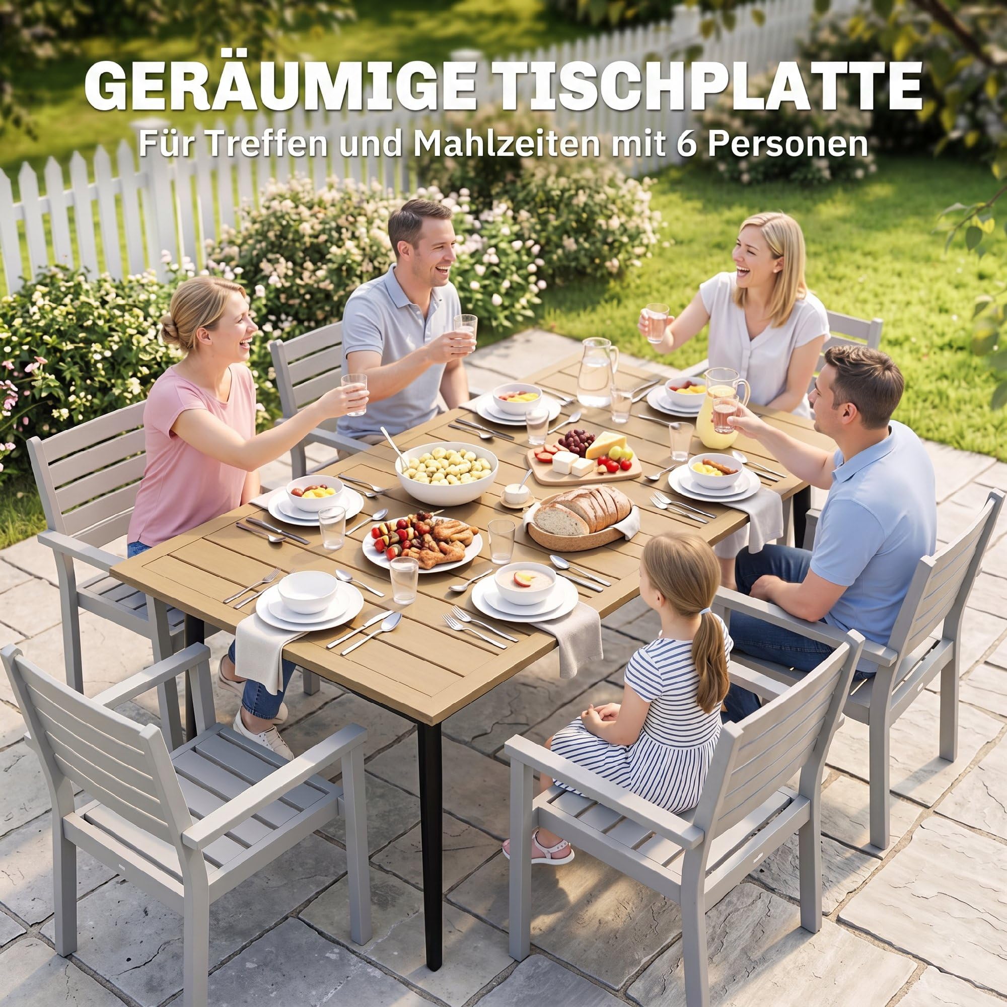 Outsunny Gartentisch 150x90cm Wetterfest Balkontisch mit Schirmloch Braun | Aus Stahl, Lamellendesign, Outdoor Campingtisch, Beistelltisch, Rechteckig, Terrassentisch für Garten Balkon