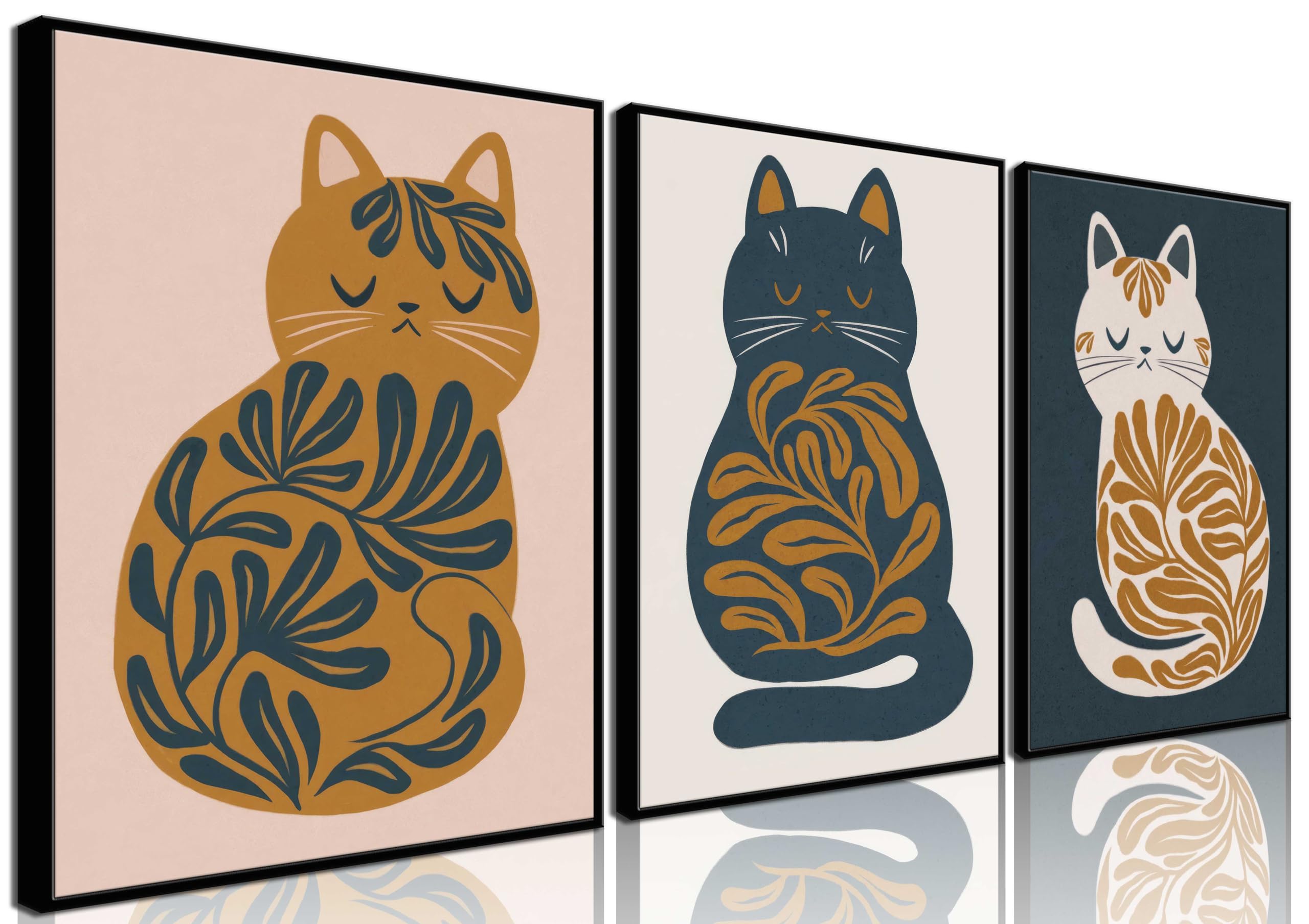 Amazon.com: 3Pcs Boho Cats Wall Art Cute Mid Century Orange Cat Canvas ...