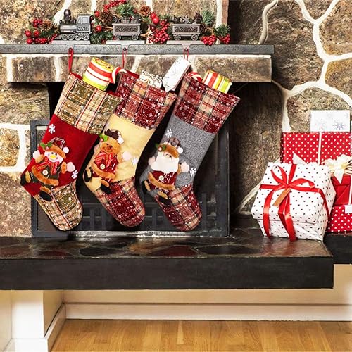 Miniatura 8 de 3 unidades de calcetines de Navidad colgantes para calcetines de Navidad con dibujos animados, bolsa de dulces para fiesta, hogar, árbol de Navidad