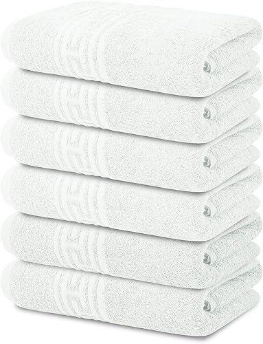 STF Paquete de 6 toallas de baño blancas de hotel a granel de 24 x 48 pulgadas, 100% algodón, económicas y económicas para usos comerciales,