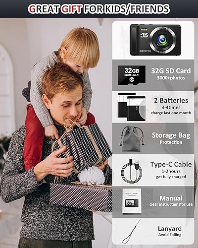 Miniatura 7 de Cámara digital - Cámaras digitales 4K 44MP UHD para fotografía - Cámara de enfoque automático para vlogging con zoom de 16X, tarjeta SD de 32 GB, 2