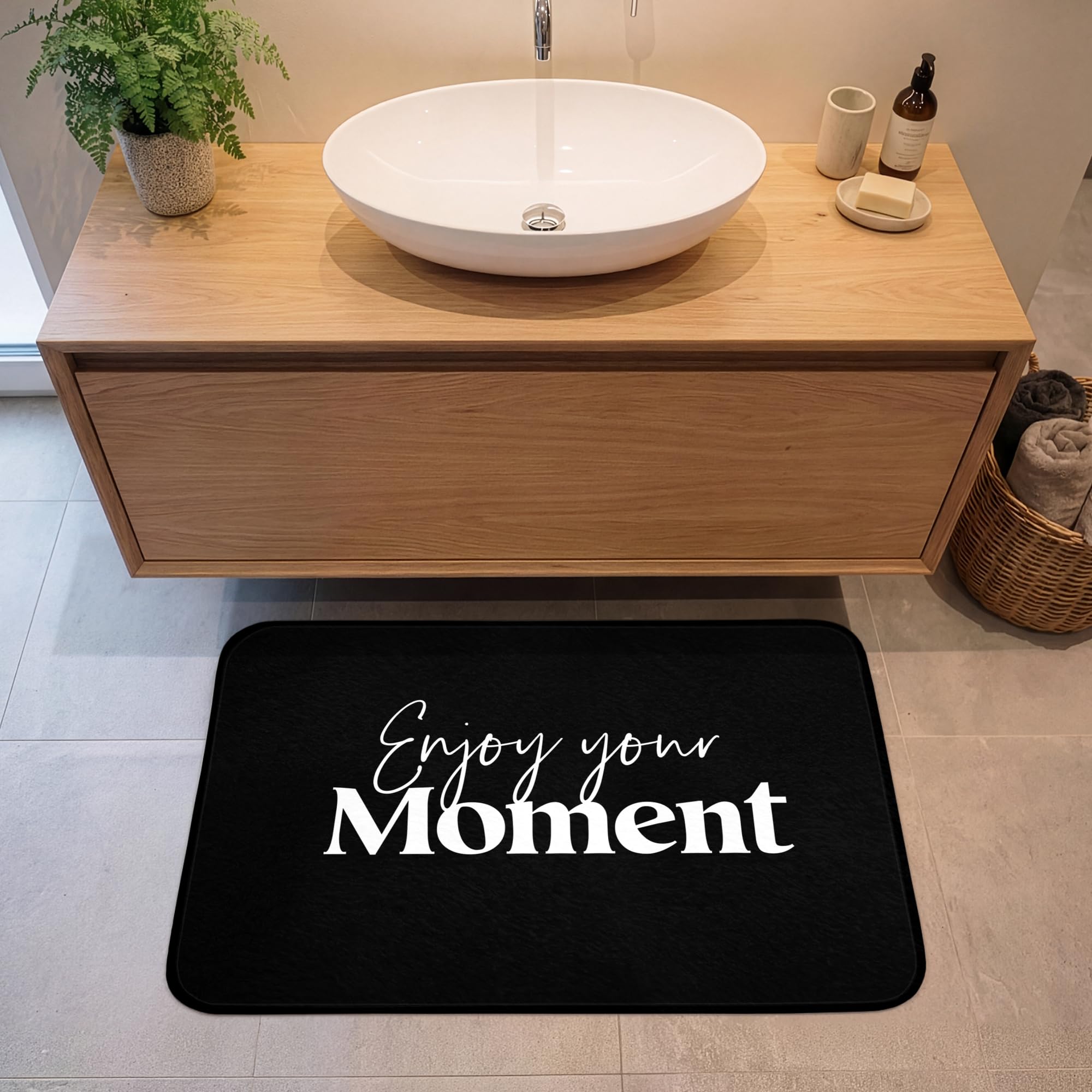 Alfombra Baño Rectangular 90x60 cm Decoracion Bathroom Mat Non Slip Shower Lavable Antideslizante Alfombrilla Tapete Banheiro Citas - Disfruta de tu Momento - Proverbio - Negro