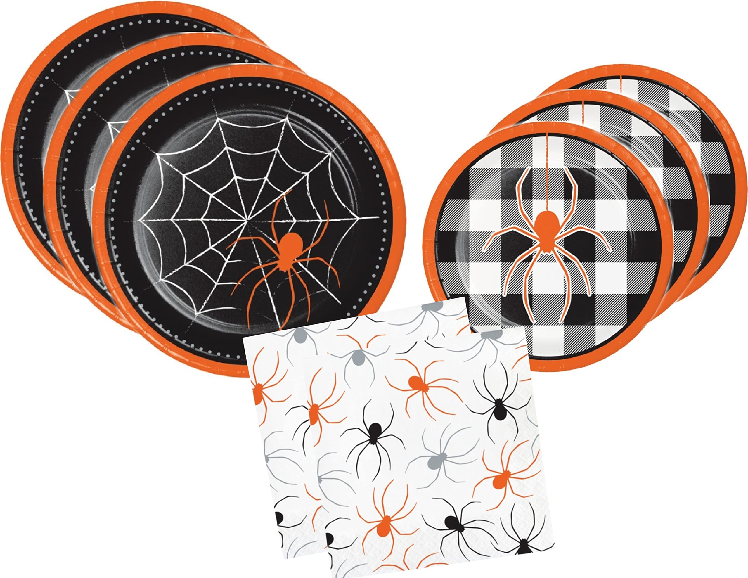 BlackLabel Direct Halloween Disposable Plates and Napkins Bundle for 16 Guests - Humorous Halloween, black orange white gray