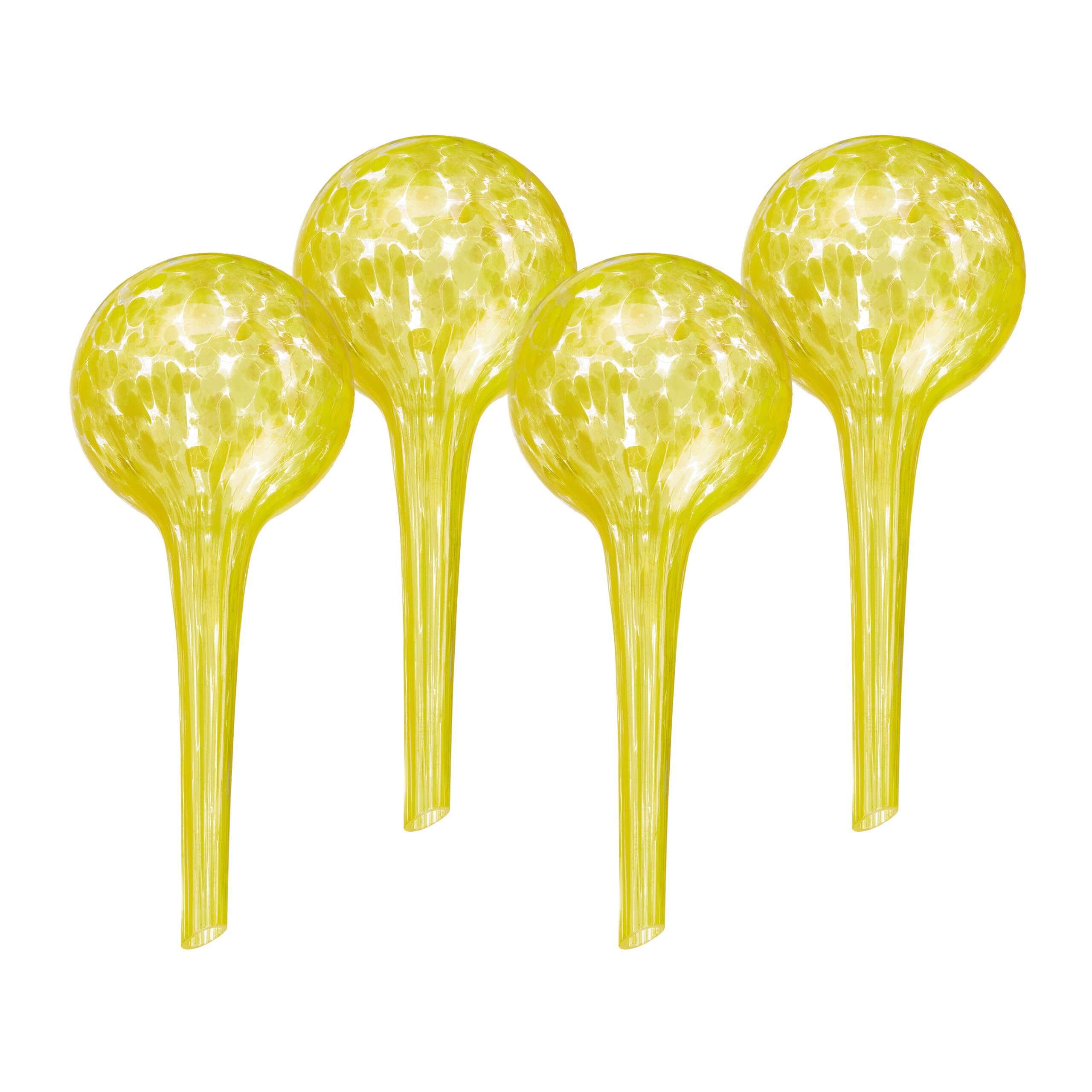 Relaxdays Watering Globes, Set of 4, Glass, Small, HxD: 15 x 9 cm, Balls for Automatic Irrigation on Holiday, Yellow