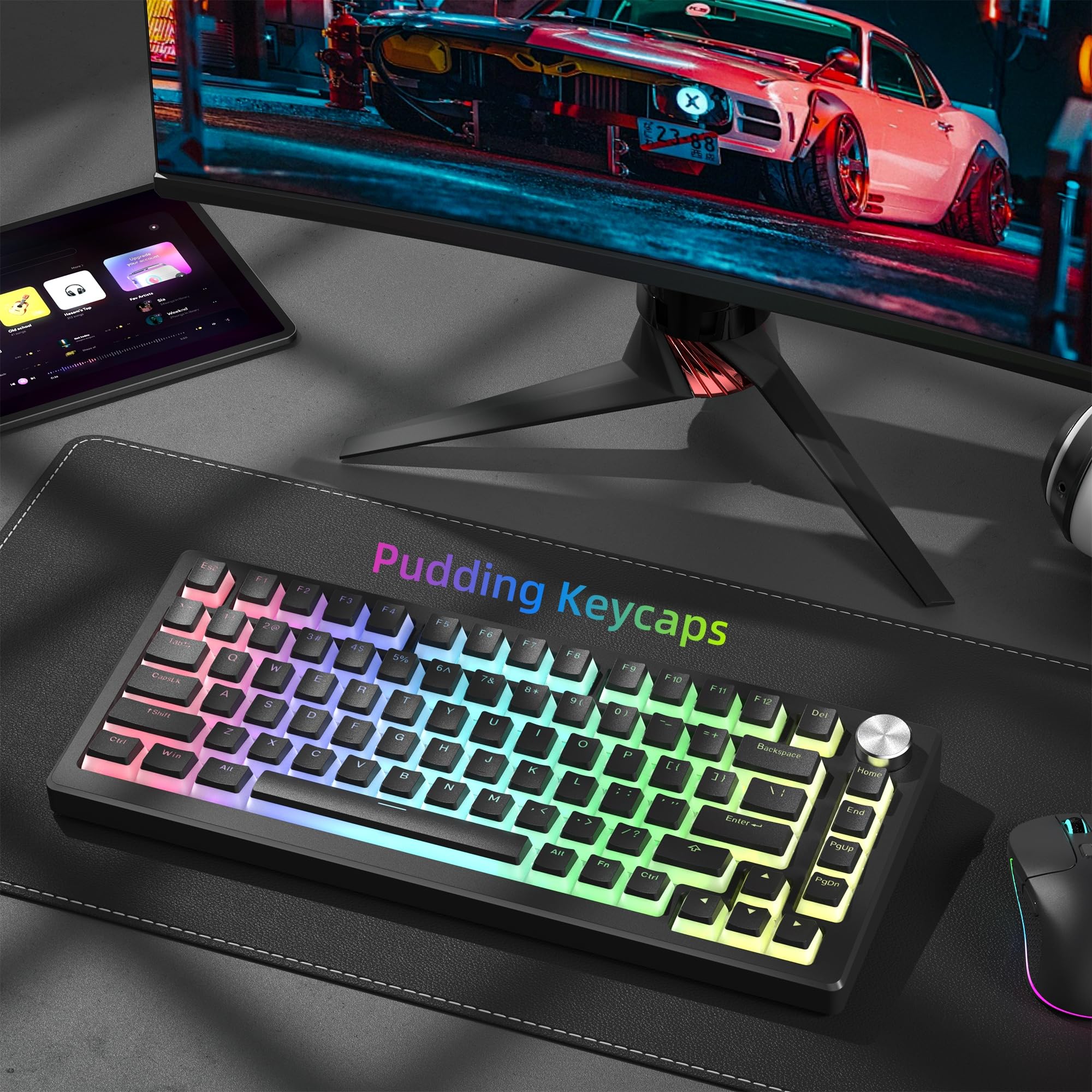 Pudding Keycaps PBT 100% Klawiatura 130 klawiszy, Shine Through Keycaps, profil OEM dla klawiatur 100%, 75%, 65%, 60% MX-stem Switches, czarny (ISO DE nieobsługiwane)